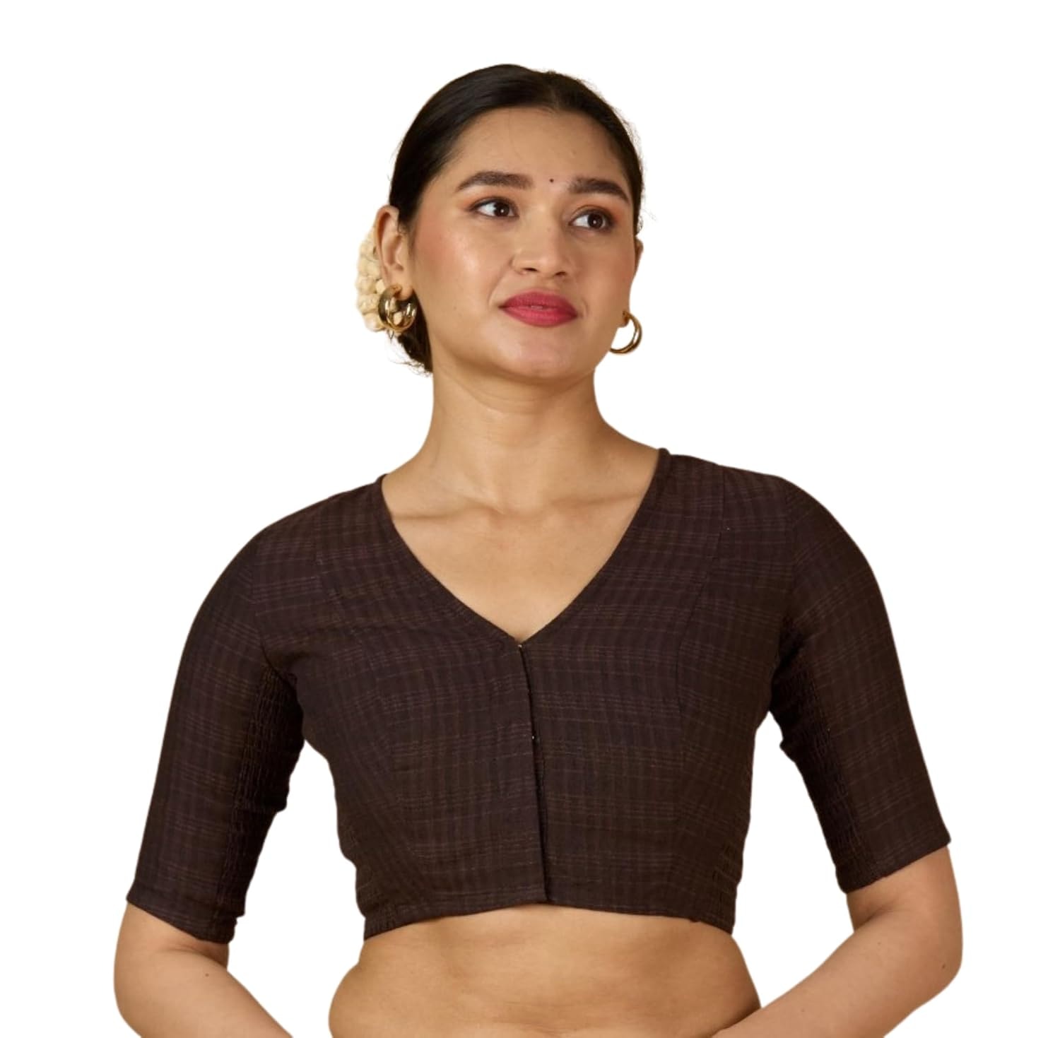 Studio Shringaar Women Cotton Half Sleeve Madras Checks Saree Blouse with Stretchable Sides