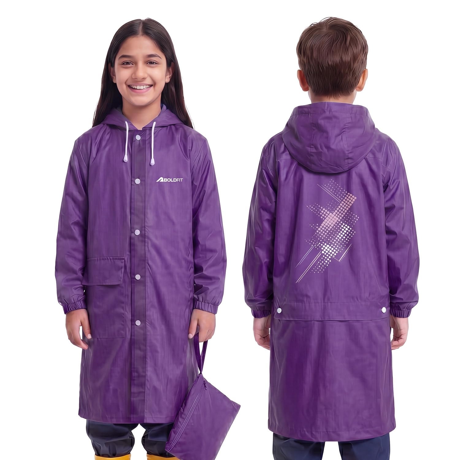 Boldfit Unisex Kids Long Raincoat with Bag Slot for Boys & Girls Polyester Waterproof Jacket