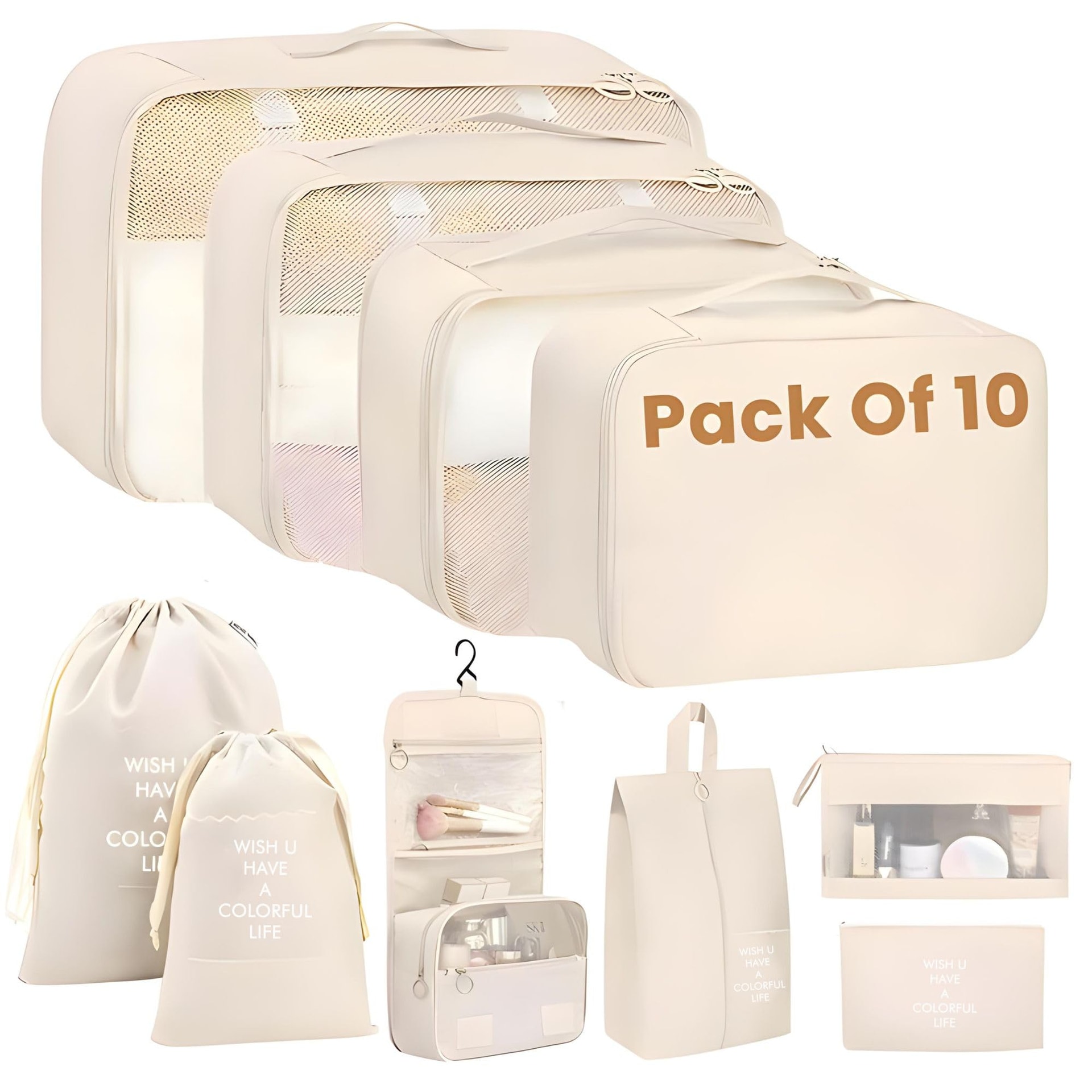 Oceanevo Set of 10 Pieces Packing Cubes Organiser for Travel, Travel Organizer Bags for Luggage, Suitcase Includes 2 Drawstring Bags, Shoe B