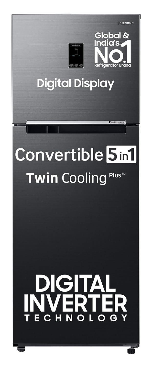 Samsung 385 L, 2 Star, Convertible 5-in-1 Digital Inverter, with Display Frost Free Double Door Refrigerator (RT42C5532BX/HL, Luxe Black)