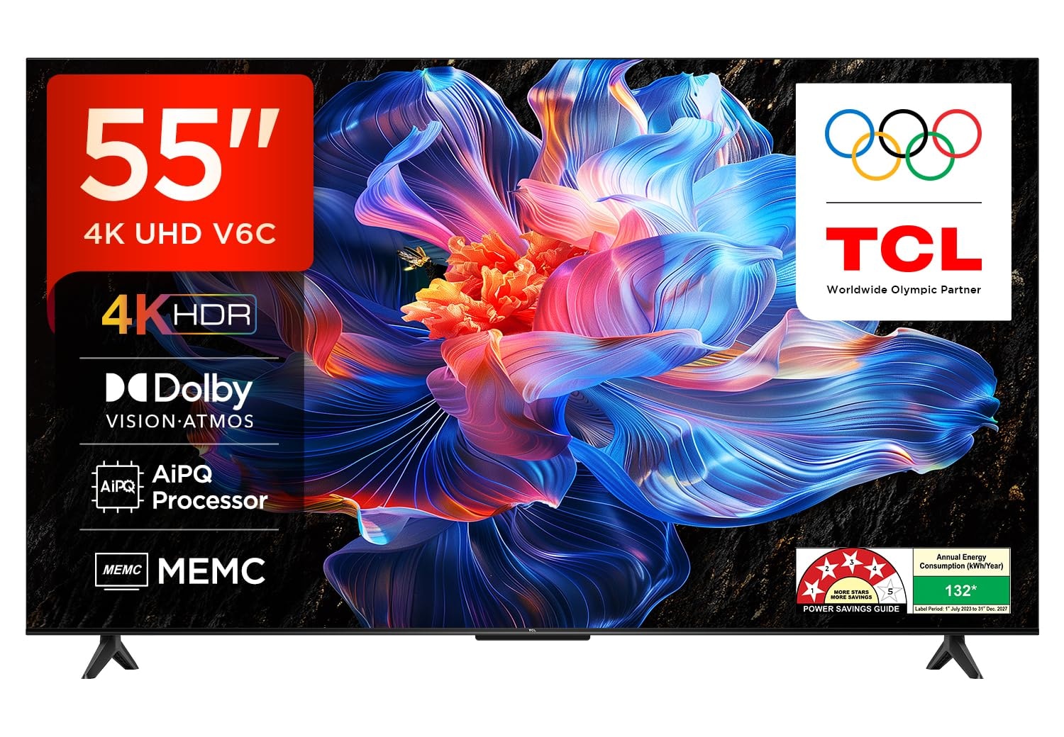 TCL 139 cm (55 inches) 4K Ultra HD Smart LED Google TV | 4K HDR | Dolby Vision & Atmos | MEMC | 55V6C