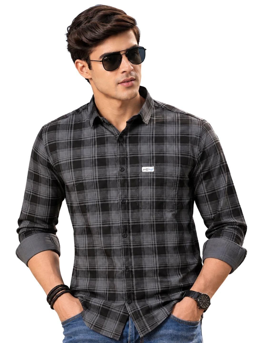 Majestic Man Cotton Checkered Slim Fit Casual Shirt For Men