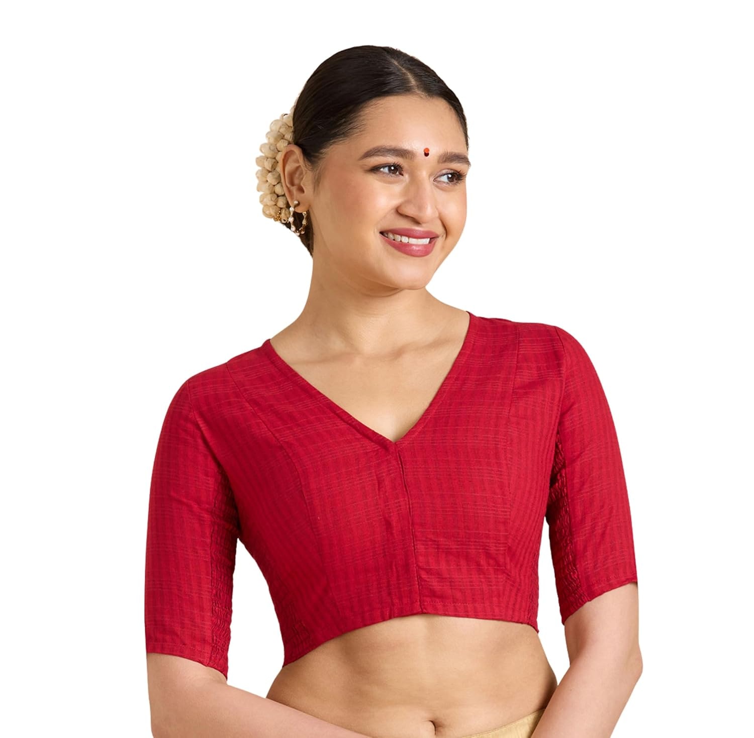 Studio Shringaar Women Cotton Half Sleeve Madras Checks Saree Blouse with Stretchable Sides
