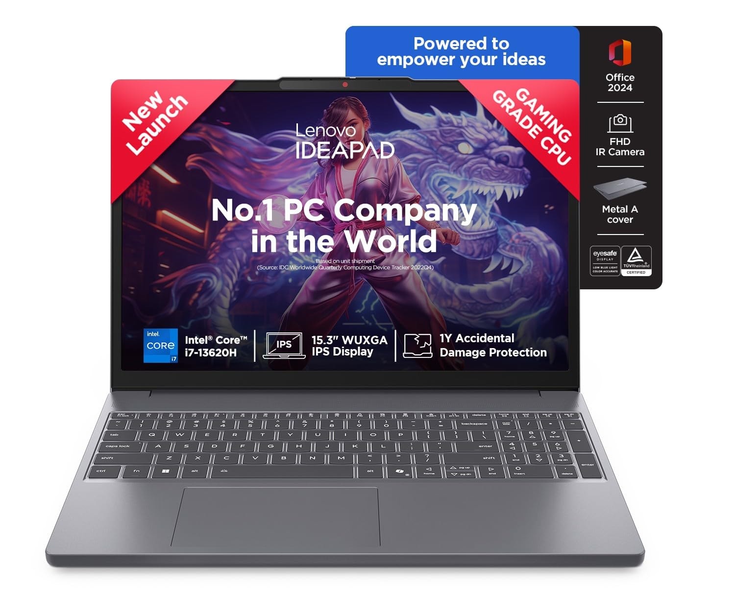 Lenovo IdeaPad Slim 3 13th Gen Core i7-13620H 15.3" (38.8cm) WUXGA IPS Laptop (16GB RAM/1TB SSD/Win 11/Office 2024/Backlit/1Yr ADP Free/Top Metal Cover & IR Camera/Grey/1.6Kg), 83K100TDIN