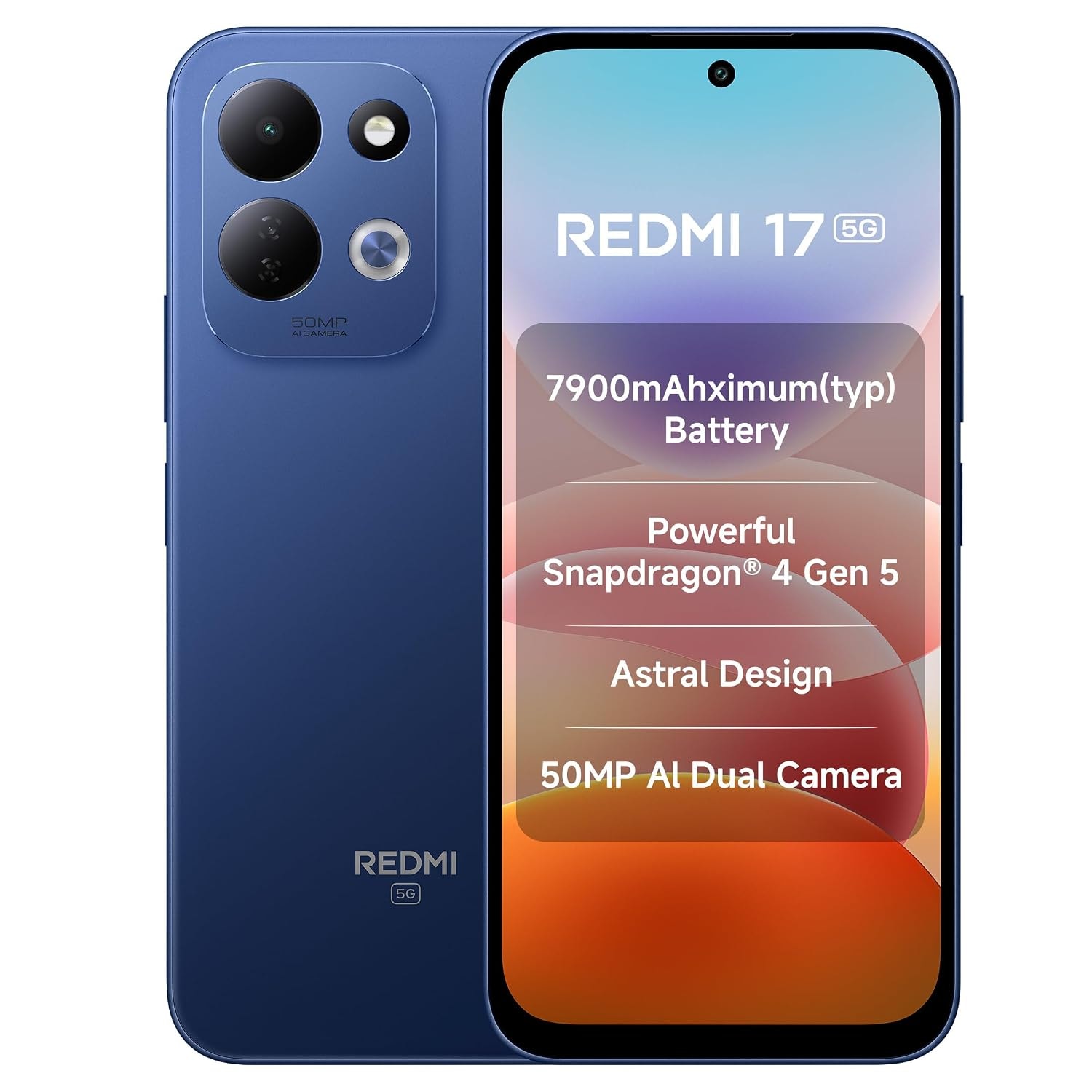 Redmi 17 5G (Endless Blue, 6GB RAM, 128GB ROM) | 7900mAh Battery + 45W Fast Charging | 6.9" 120Hz Adaptive Display | Snapdragon 4 Gen 5 | 50MP Dual AI Camera | Corning® Gorilla® Glass 7i | IP64