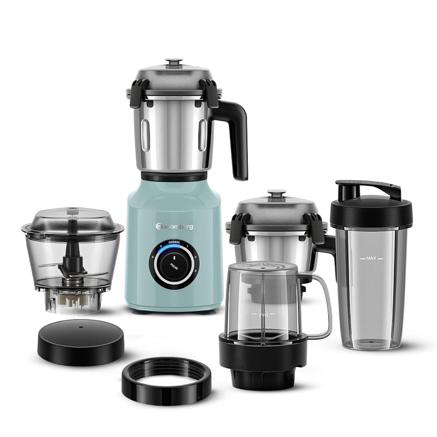 Atomberg Zenova Flex Blender Mixer Grinder For Kitchen | Intelligent BLDC Motor | Grinds Like 1000W | Coarse Mode Silbatta Texture | 5 Jars With Chopper, Blend & Carry Jars | Hands-Free (Misty Teal)