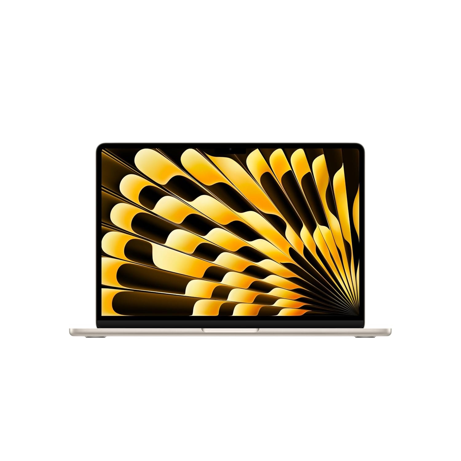 Apple MacBook Air 13-inch in Starlight, open, with a centre notch