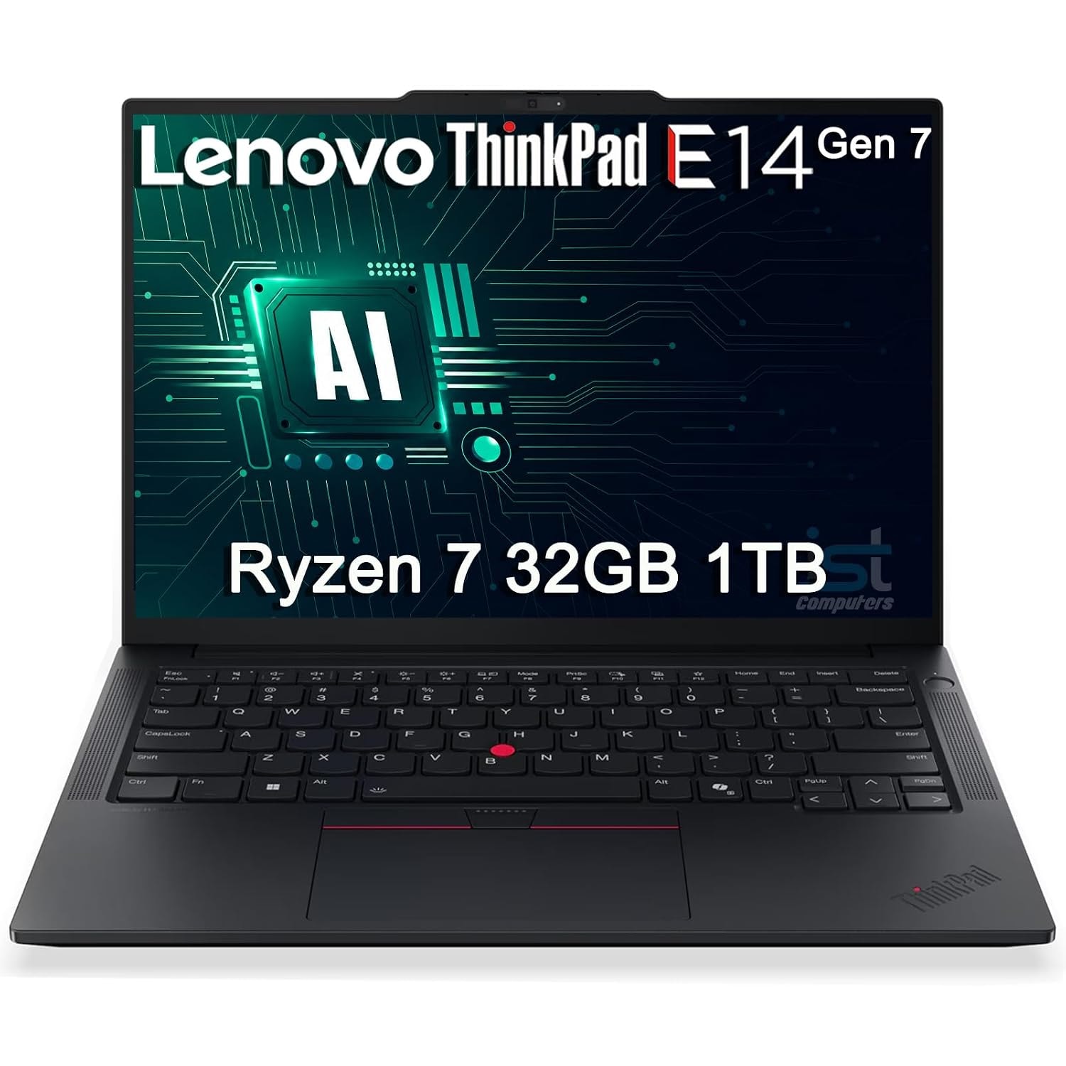 Lenovo ThinkPad E14 Gen 7 Business AI PC Laptop (14" FHD+, AMD Ryzen 7 250 (> Intel Ultra 7 155U), 32GB DDR5 RAM, 1TB SSD), Backlit KB, Fingerprint, 5MP Webcam, Ethernet, Wi-Fi, Win 11 Pro, 2026