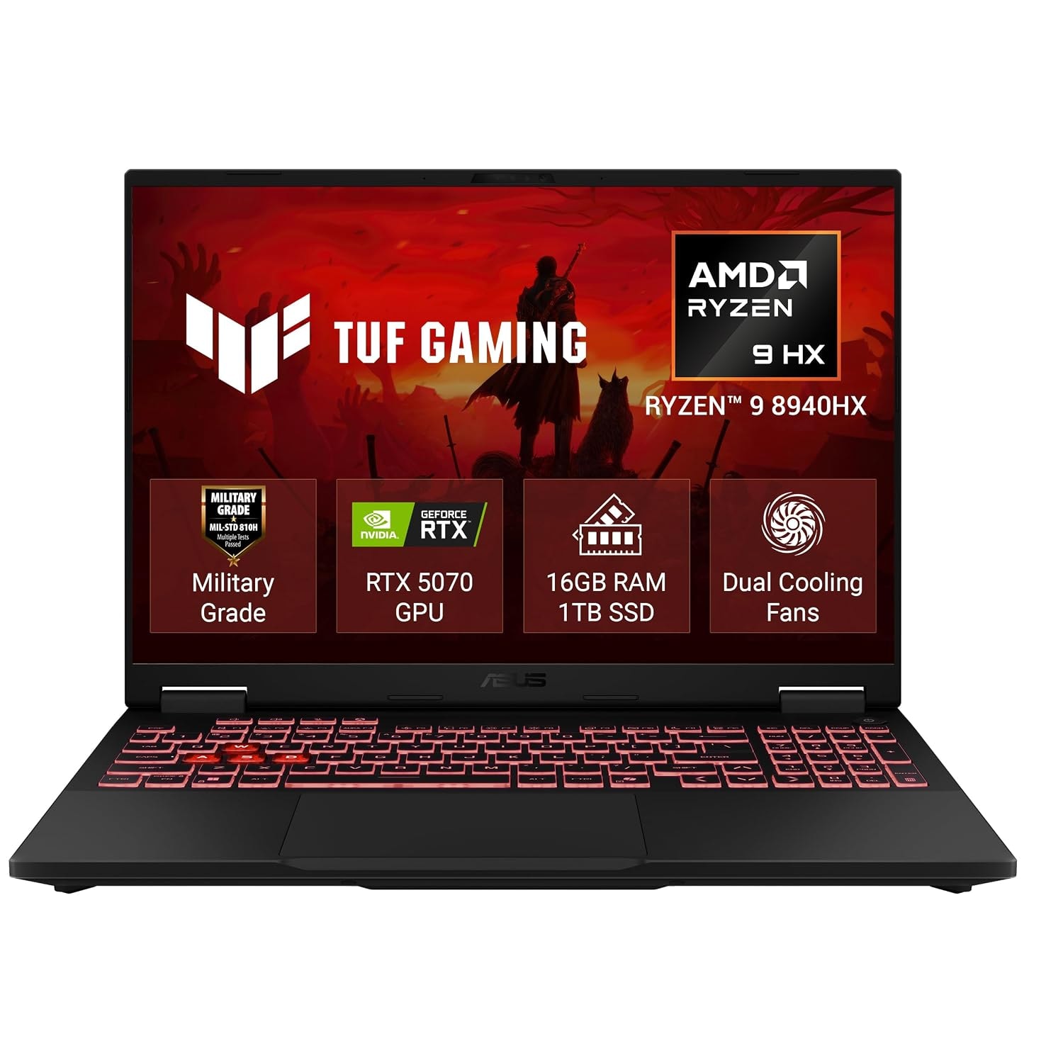 ASUS TUF A16,AMD Ryzen 9 8940HX, Gaming Laptop(RTX 5070-8GB/115W TGP/16GB/1TB /2.5K QHD+/16"/165Hz/90WHrs/Windows 11/M365 Basic (1Year)*/Office Home 2024/Jaeger Gray/2.2 Kg) FA608PP-QT014WS