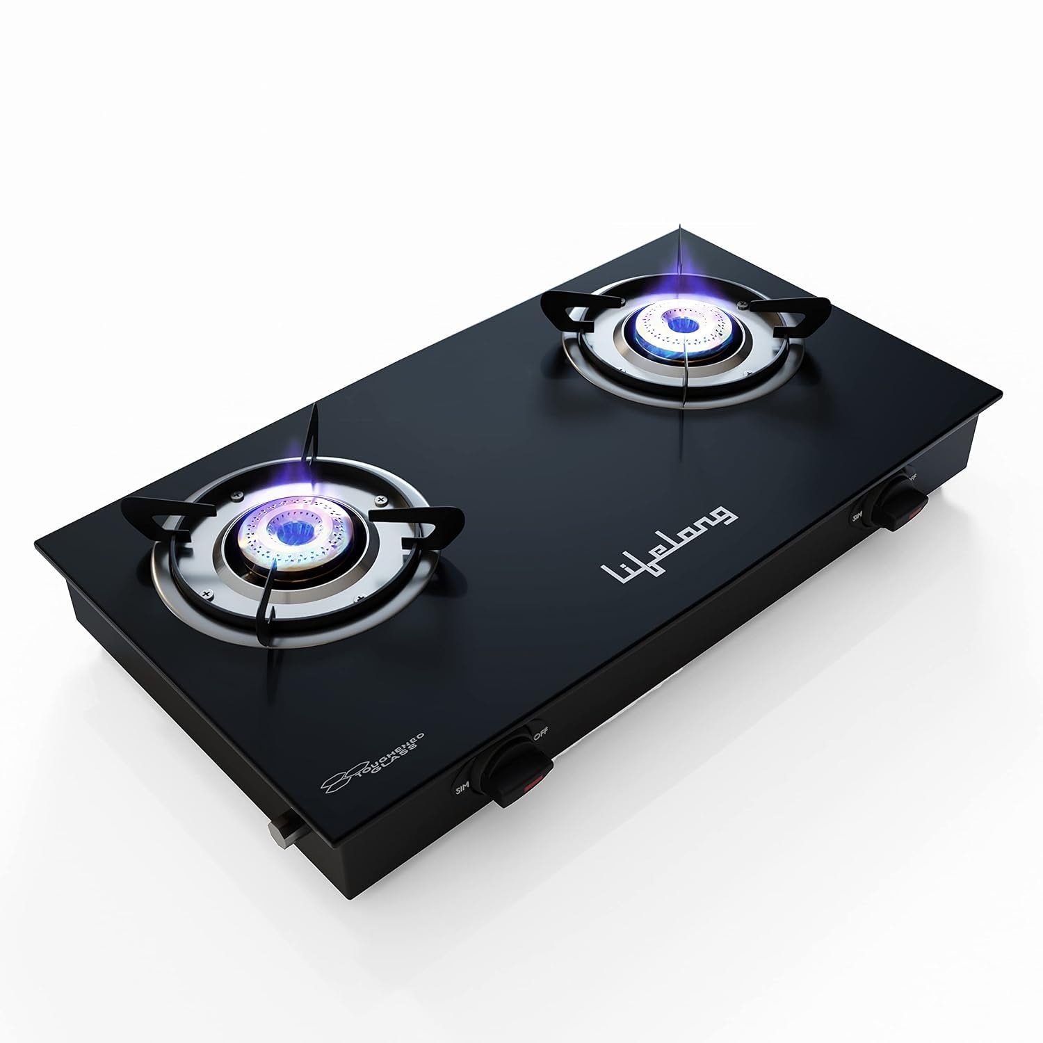 Lifelong LLGS10 Glass Top, 2 Burner Manual Glass Gas Stove, Black (ISI Certified)