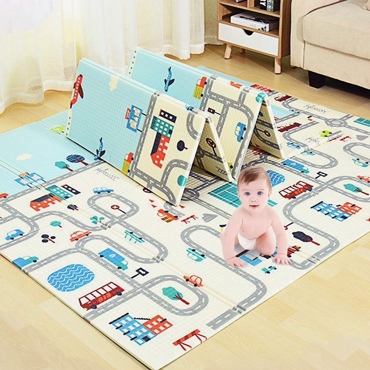 Tarkan Extra Large Reversible Baby Play Mat, BPA Free Learning & Crawling Foldable Foam Mat (6.5x5 ft, 0.6cm Thickness) Mul…