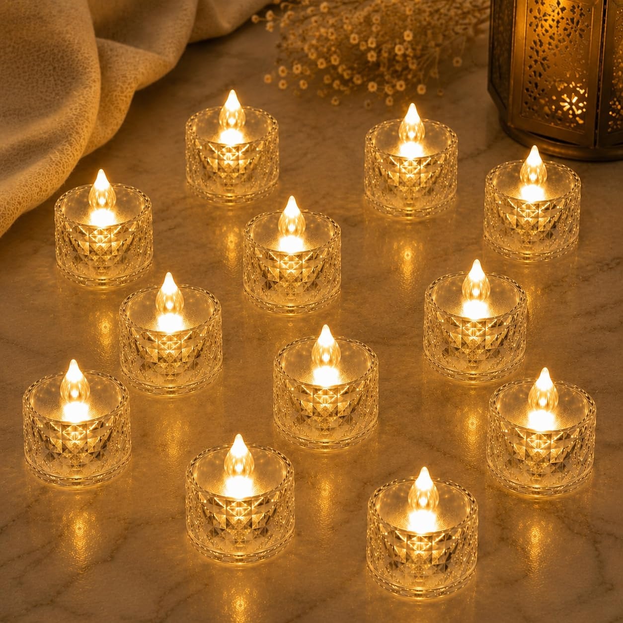 VERVENIX 12 Pcs LED Tea Light Candles | Flameless & Smokeless Acrylic Diyas | Battery-Operated | Warm White 3cm Candles for…