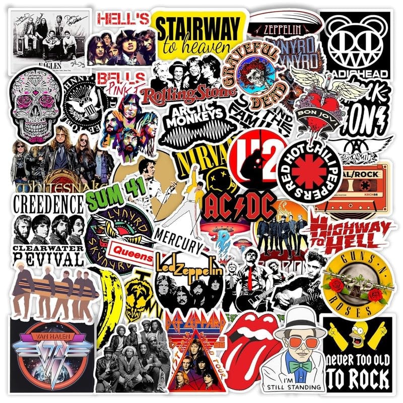 100+ Pcs Classic Rock Band Vinyl Stickers for Laptop, Journal, Guitar, Mobile Phone - Waterproof Residue Free Multicolor St…