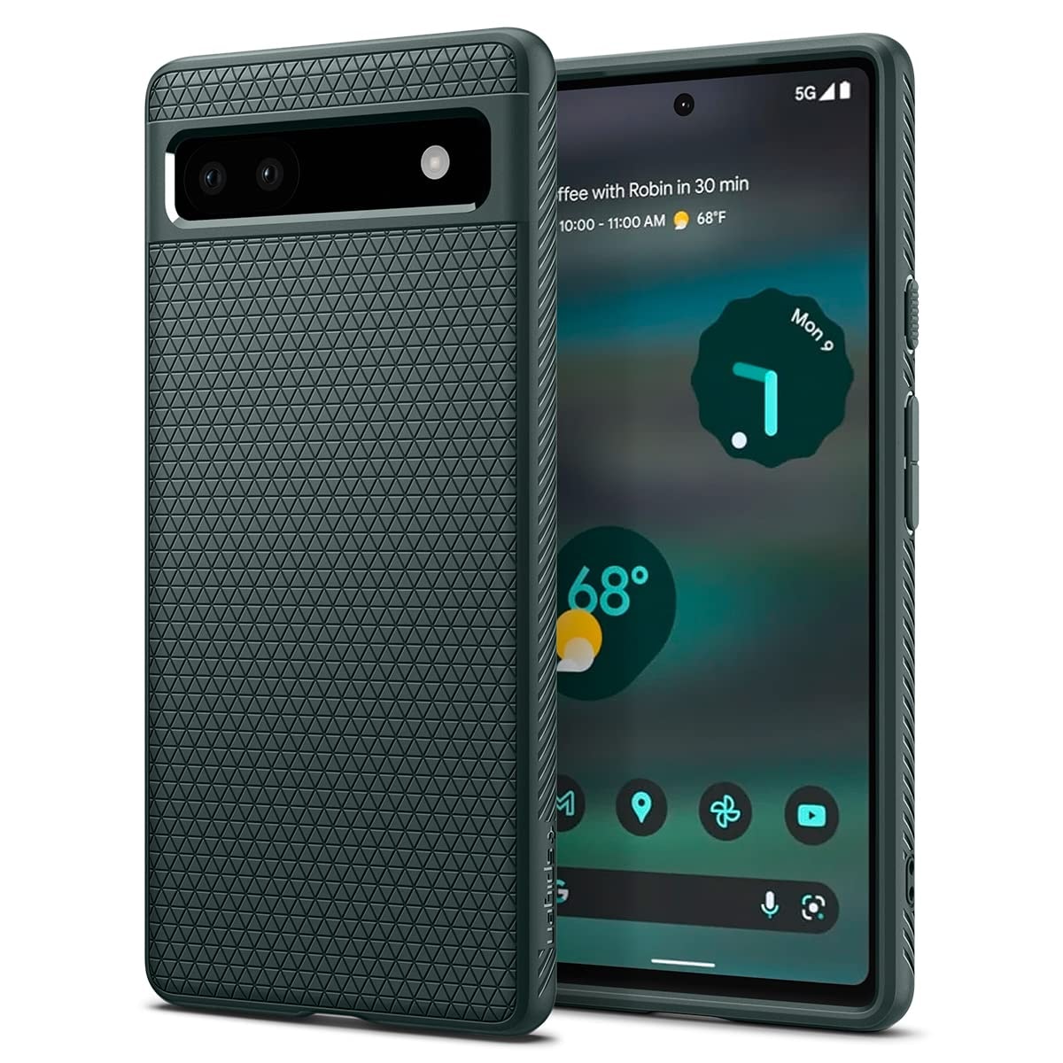 Spigen Liquid Air Back Cover Case for Pixel 6a, Durable Protection, Air Cushion Technology - TPU | Midnight Green