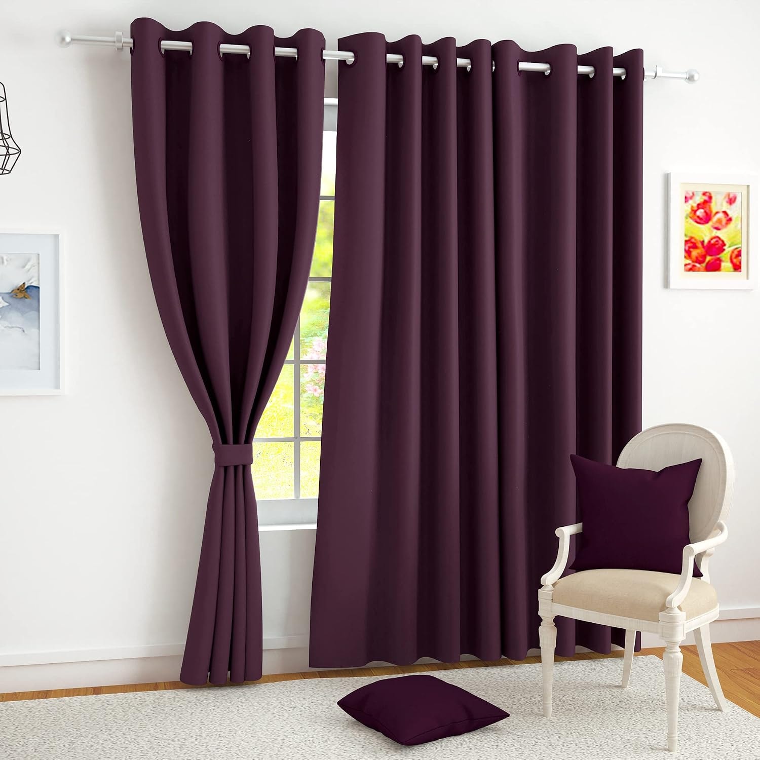 Story@Home 100% Tru Blackout Window Curtains 5 Feet Set of 2, Purple | Thermal Insulated Room Darkening Blackout Curtains F…