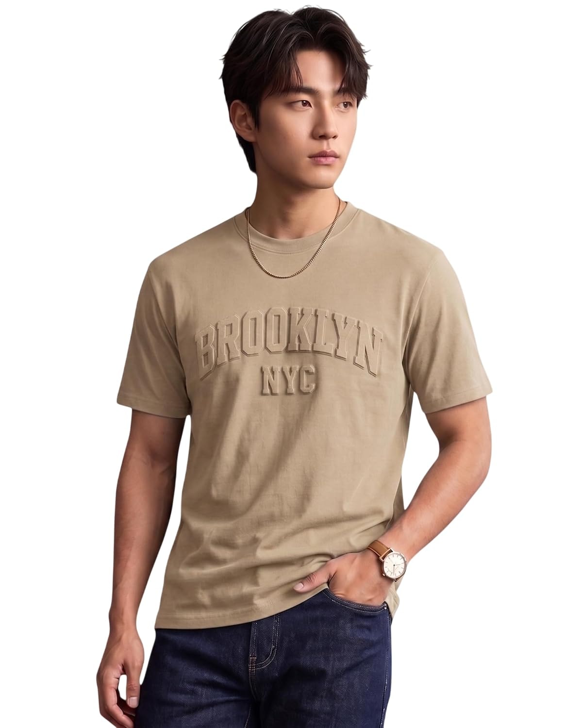 Lymio Men T Shirt | Men's Embossed Print Crew Neck T-Shirt | Regular Fit Half Sleeve Tee for Men | Soft Fabric | Stylish Everyday & Comfort Ready (SSM-T-09-12)