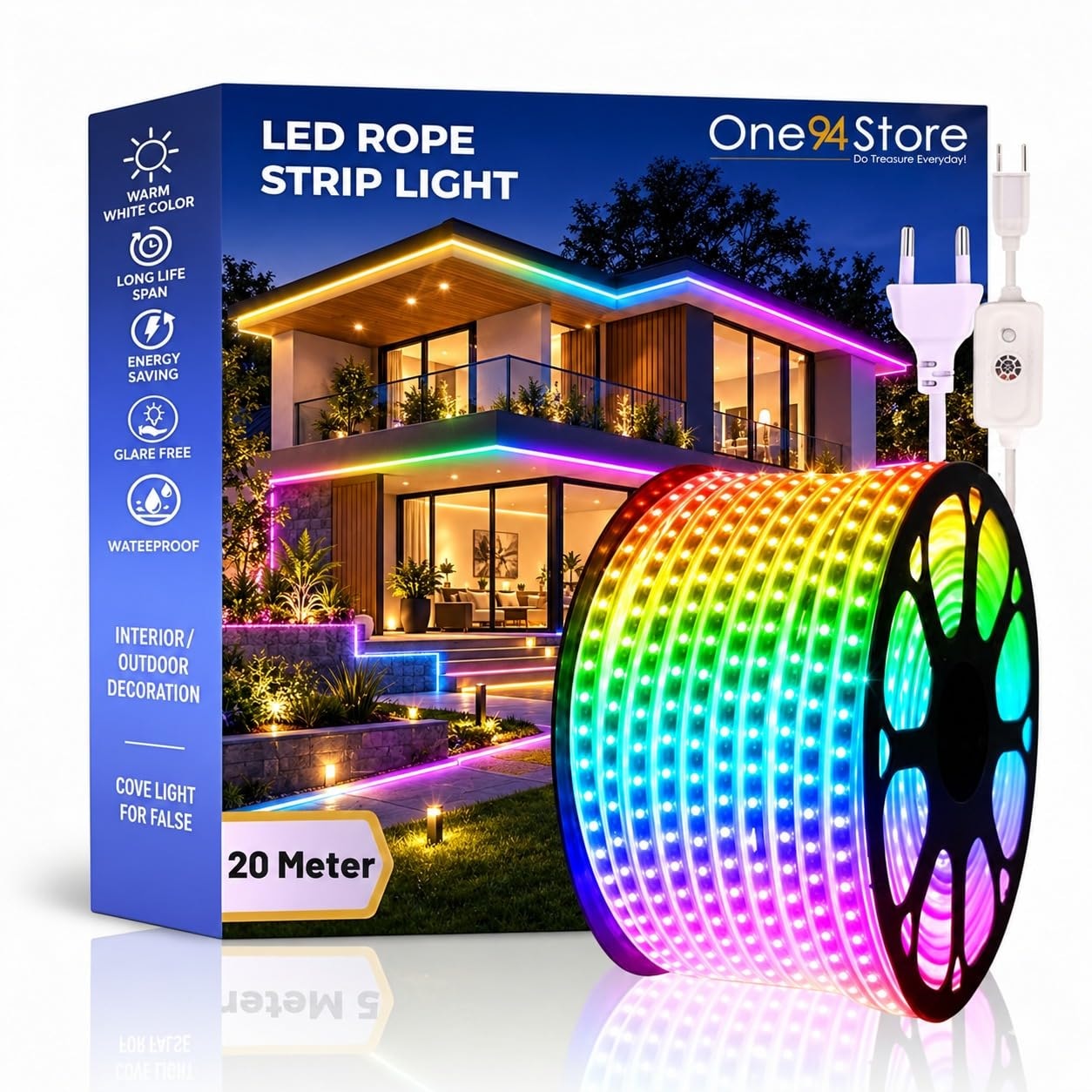 One94Store 20 Meter Multicolor LED Rope Light – Waterproof SMD LED Strip for Decoration | Cove Light for Ceiling | LED Pipe…