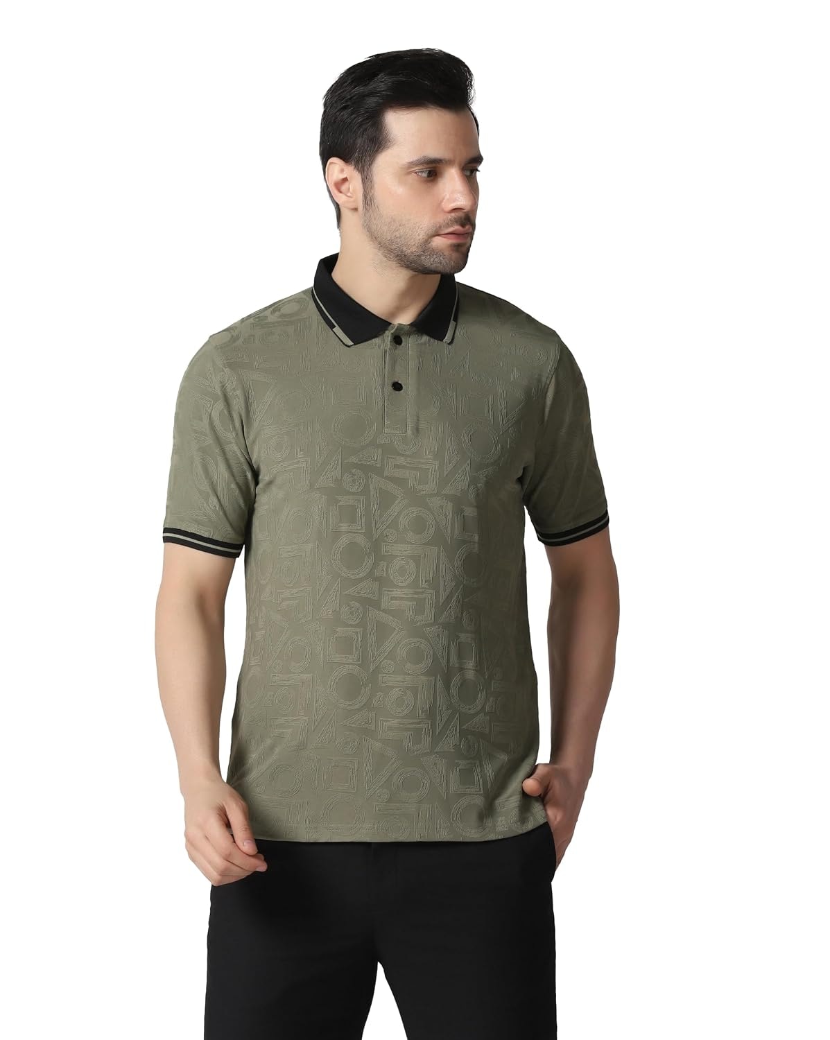 TOPLOT Men's Premium Jacquard Polo T-Shirt | Geometric Textured Design | Contrast Collar & Cuffs | Soft Breathable | Perfect for Office & Casual Wear | Available in Pack of 2 (5281)