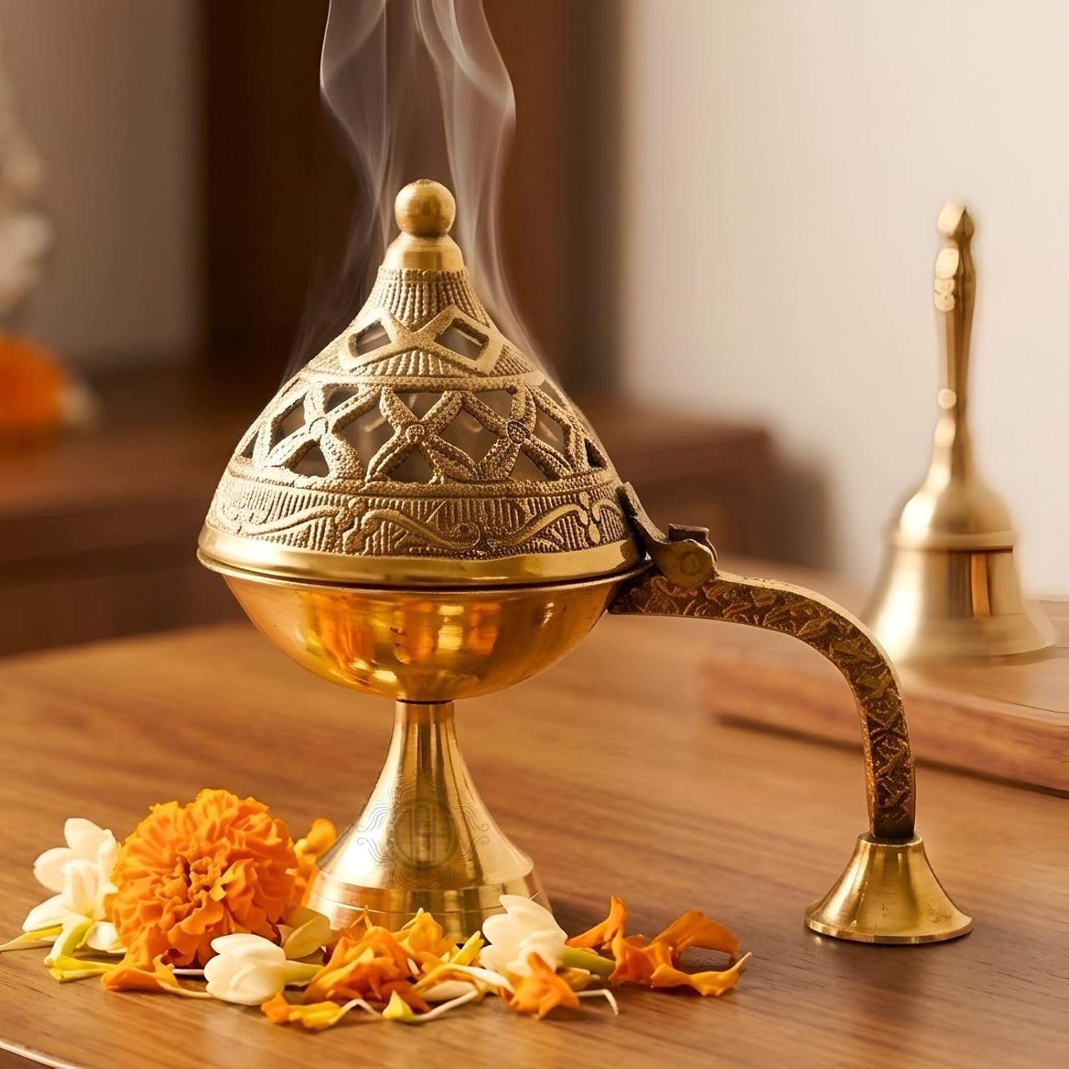 DSH Brass Dhuna Burner for Loban Traditional Dhoop Dani Sambrani Incense Dhuni Holder for Pooja, Spiritual Rituals & Home P…