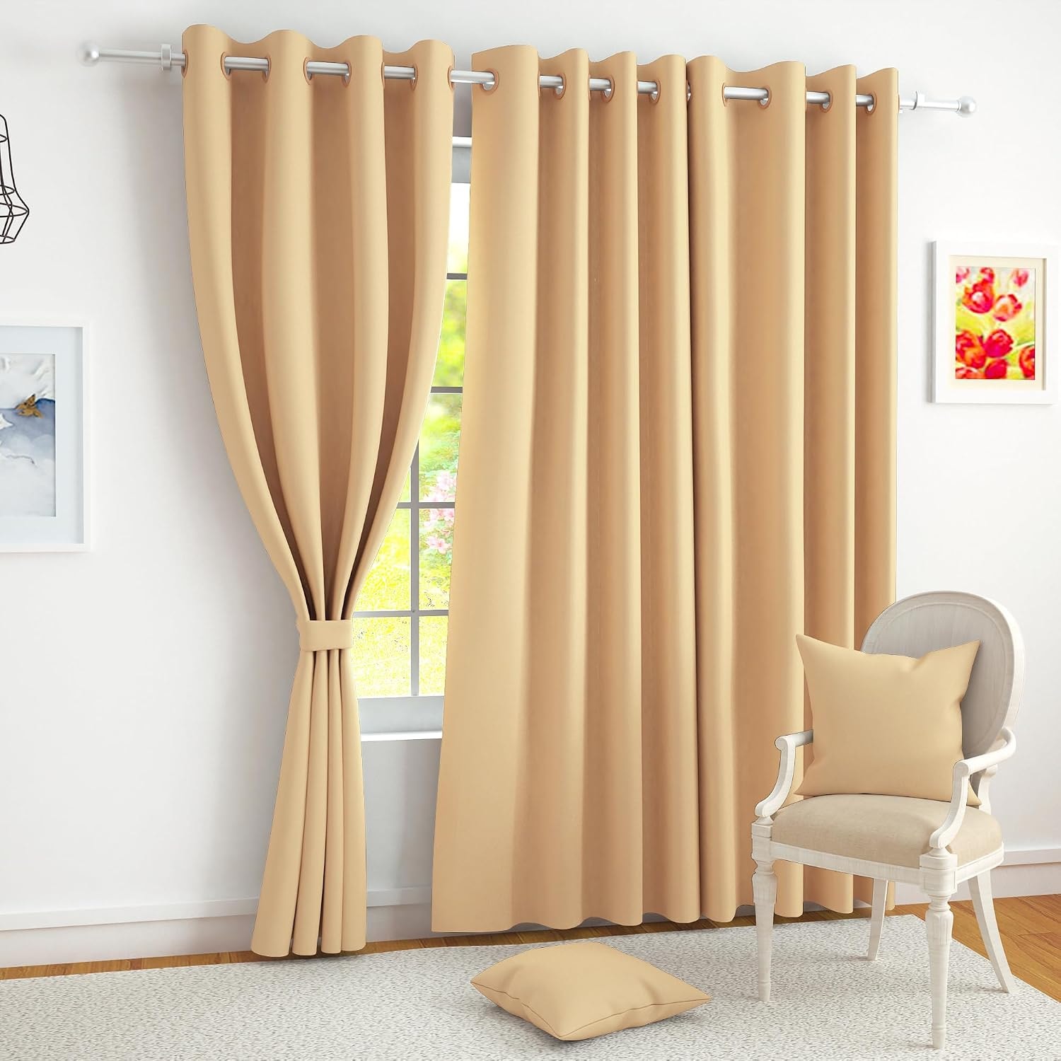 Story@Home 100% Tru Blackout Window Curtains 5 Feet Set of 2, Tan | Thermal Insulated Room Darkening Blackout Curtains For …