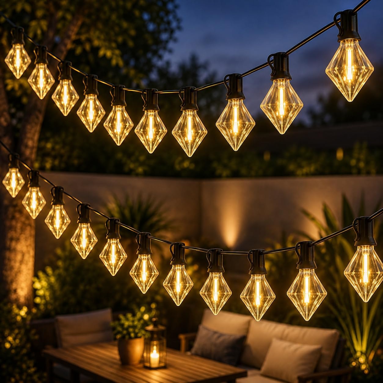 One94Store Diamond Shape Outdoor String Lights | 5 Meter with 12 Warm White LED Bulbs | Waterproof Decorative Fairy Lights …