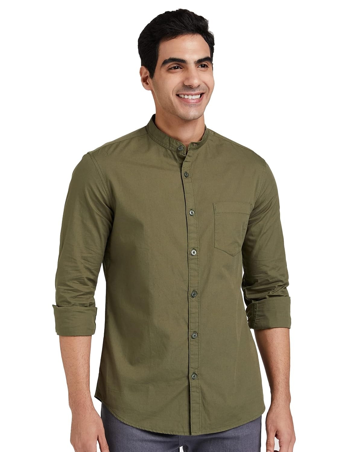 Amazon Brand - Symbol Men's Cotton Shirt | Chinese Collar | Casual | Plain | Full Sleeve | Summer - Regular Fit (Available …