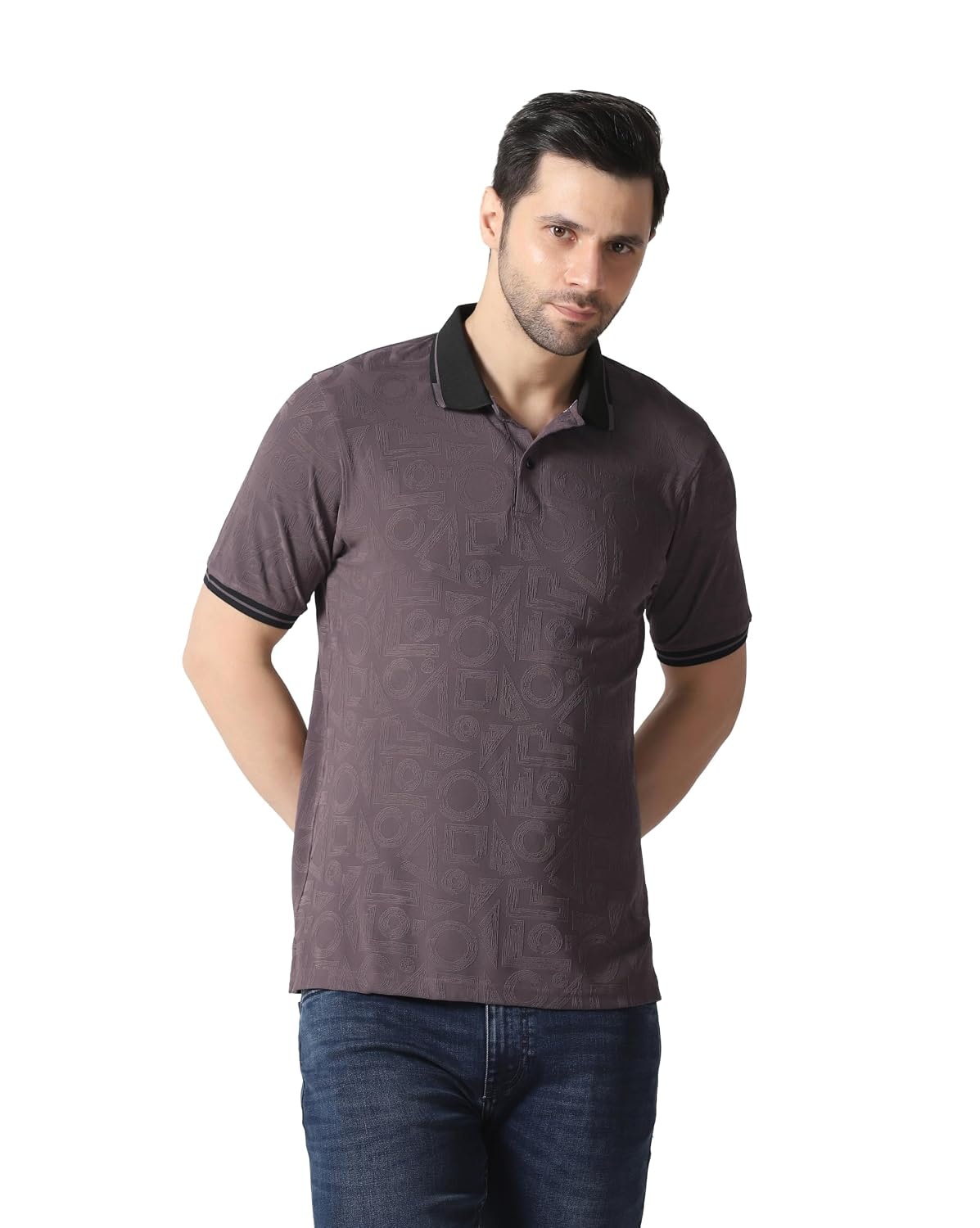 TOPLOT Men's Premium Jacquard Polo T-Shirt | Geometric Textured Design | Contrast Collar & Cuffs | Soft Breathable | Perfect for Office & Casual Wear | Available in Pack of 2 (5281)