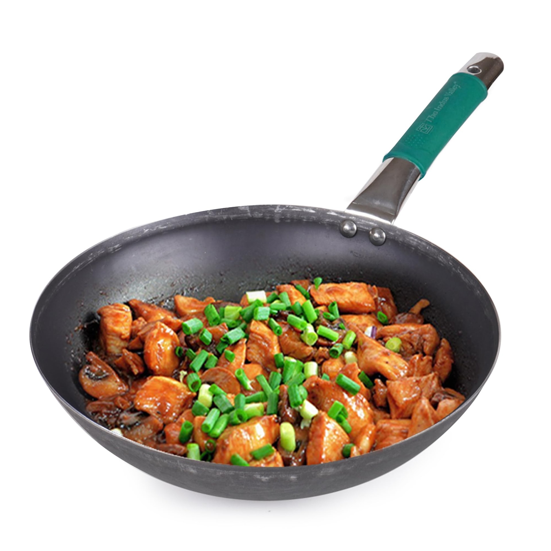 The Indus Valley Pure Iron Wok With Silicone Grip | Large, 30.8Cm/12.1 Inch, 3.5Ltr, 1.4Kg | Gas Compatible | Pre-Seasoned Wok, 100% Pure & 