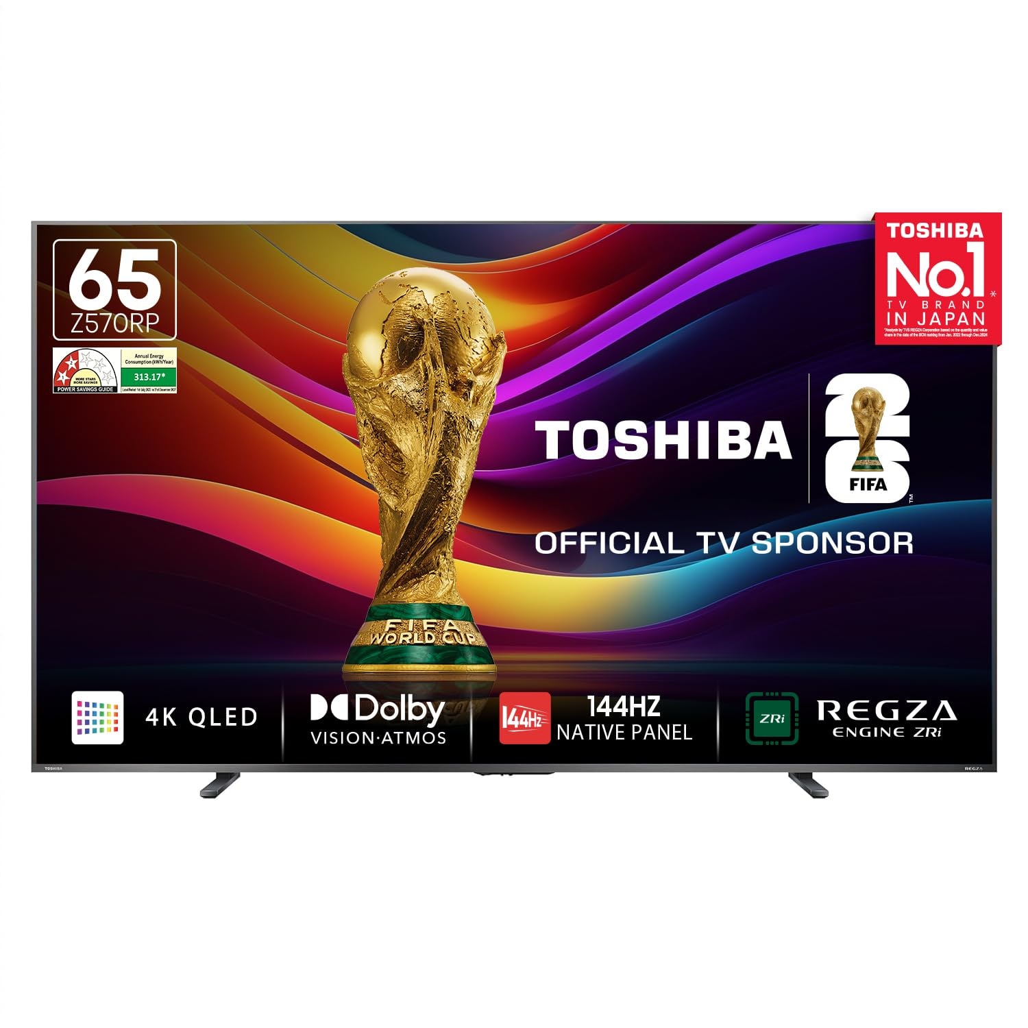Toshiba 164 cm (65 Inches) 4K Ultra HD Smart QLED TV | Dolby Vision Atmos, HDR10+ | 144 Hz Panel | 24W Powerful Speaker | REGZA Engine ZRi | Voice Control | VIDAA OS | 65Z570RP (Black)