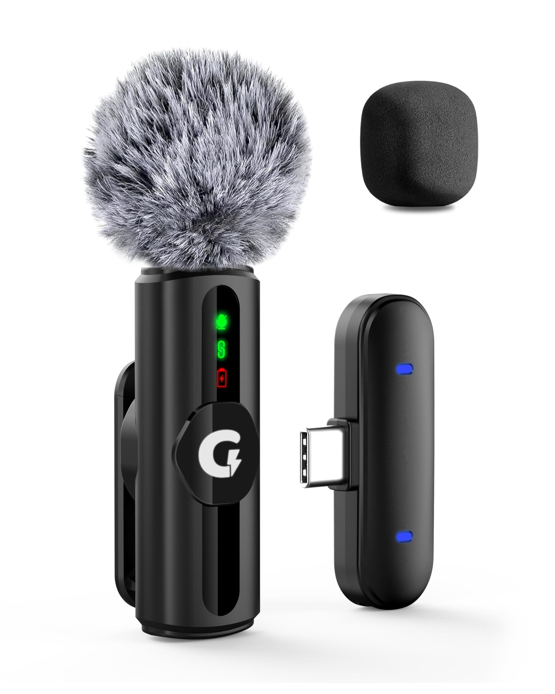 GRENARO Mic for YouTube Wireless, 3-Level Adjustable Noise Reduction Mic Wireless,S12 Wireless Microphone for Youtubers with LED Indicator L