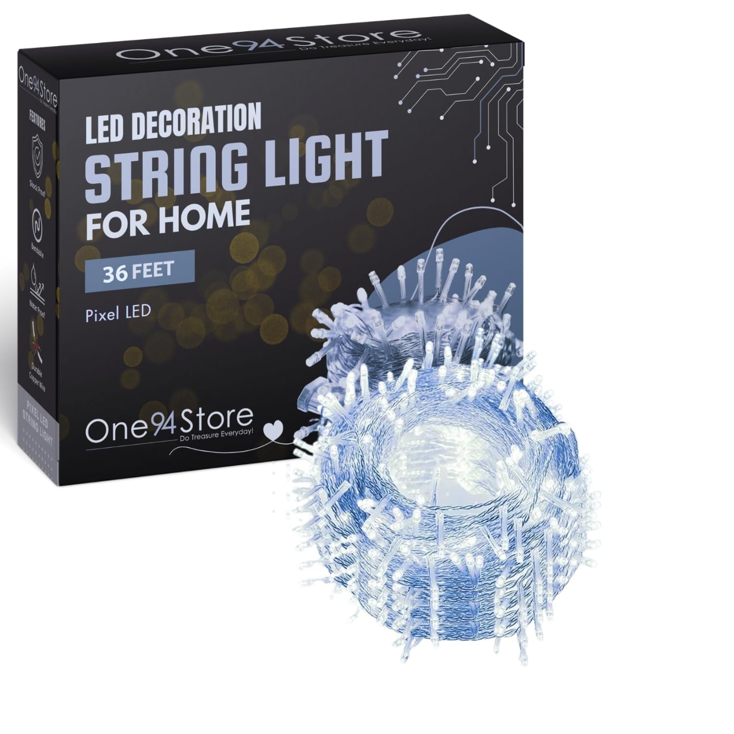 One94Store LED Pixel String Light Pack of 1 – 36 Ft Copper Wire Fairy Lights, Bright White Decorative Lights for Diwali Dec…