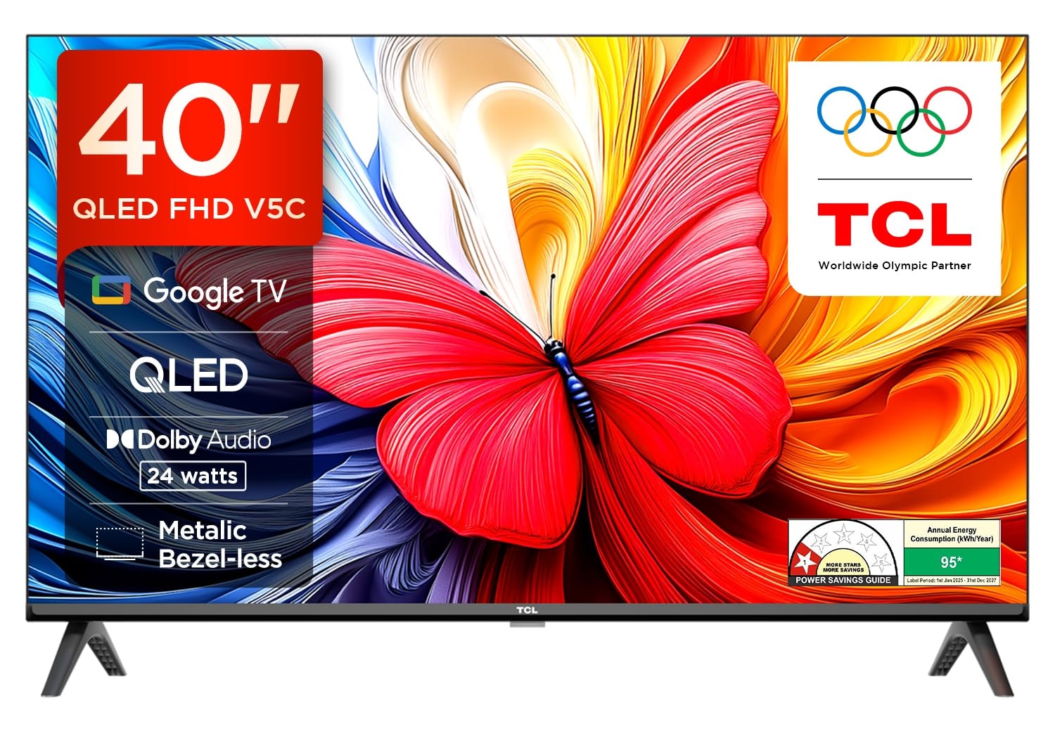 TCL 101 cms (40 inches) Smartchoice Full HD Smart QLED Google TV | Dolby Audio 24 watts | Ai Clarity | Metallic Bezel-Less | Multiple Viewing Mode | 40V5C
