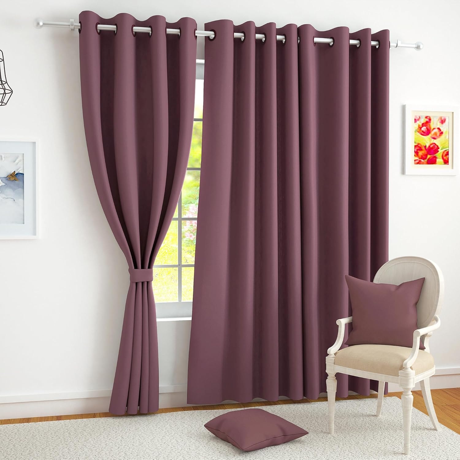 Story@Home 100% True Blackout Door Curtains 7 Feet Long Set of 2, Burgundy | Black Backing Thermal Insulated Room Darkening…
