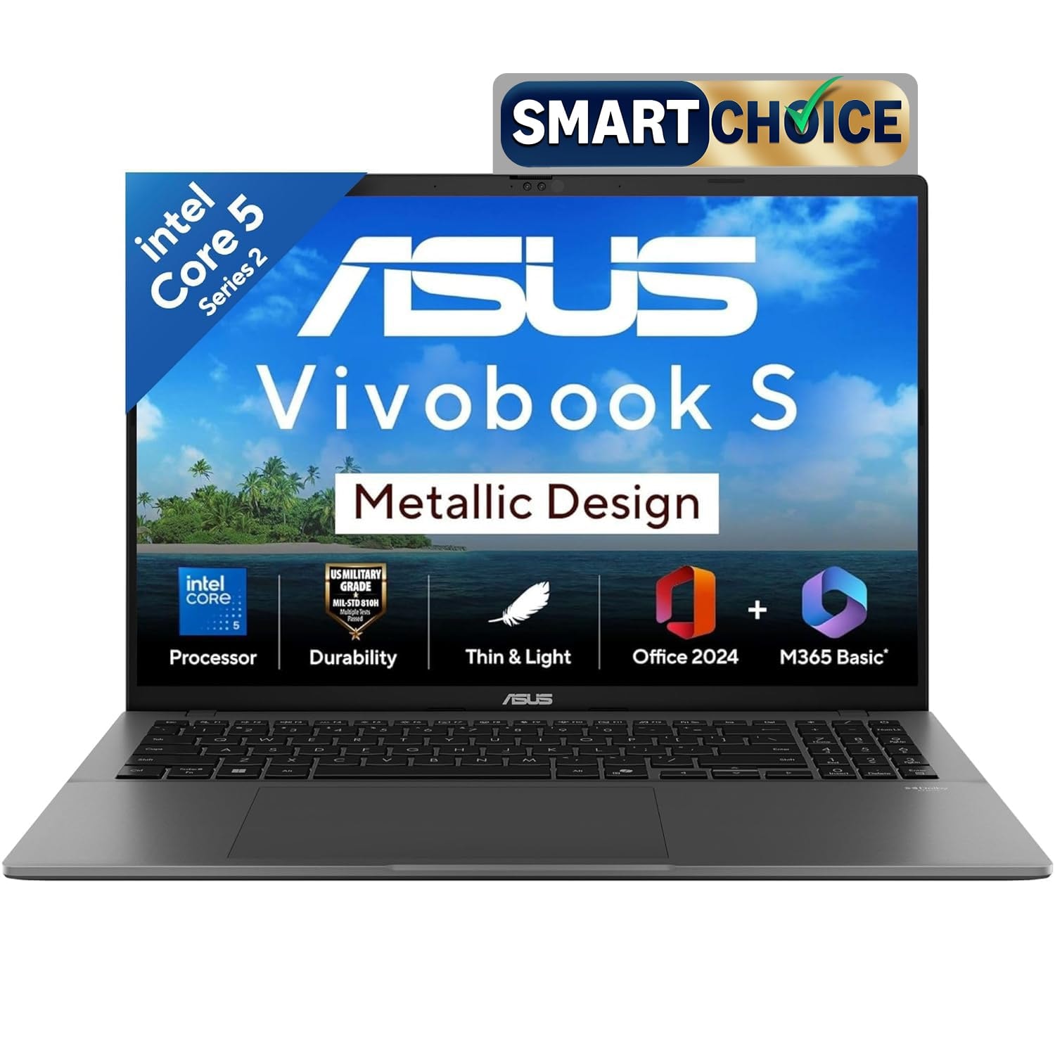 ASUS Vivobook S16,Intel Core 5-210H (i5-14th Gen),Metallic Design Laptop,Intel UHD iGPU,16GB RAM,512GB SSD,FHD+,16"",144Hz,Windows 11,M365 Basic(1Year),Office 2024,Matte Gray,1.7Kg, S3607VA-RP113WS