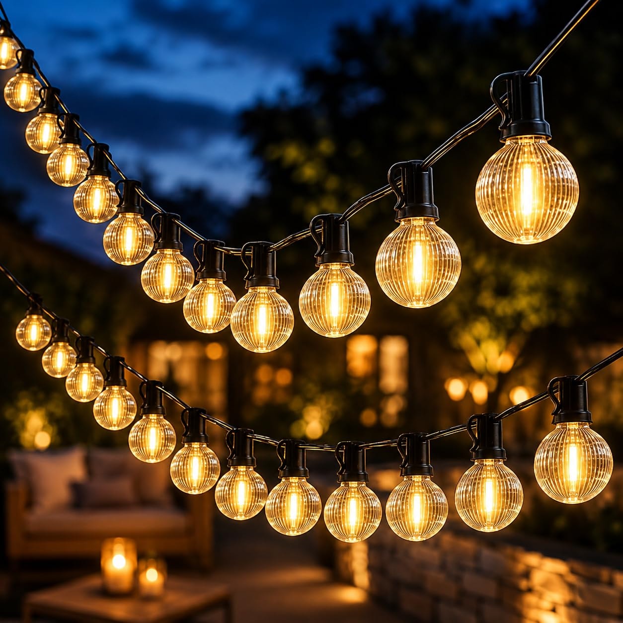 One94Store Ribbed Globe Warm White LED String Lights 5M | 12 Waterproof Decorative Hanging Bulbs | Outdoor & Indoor String …