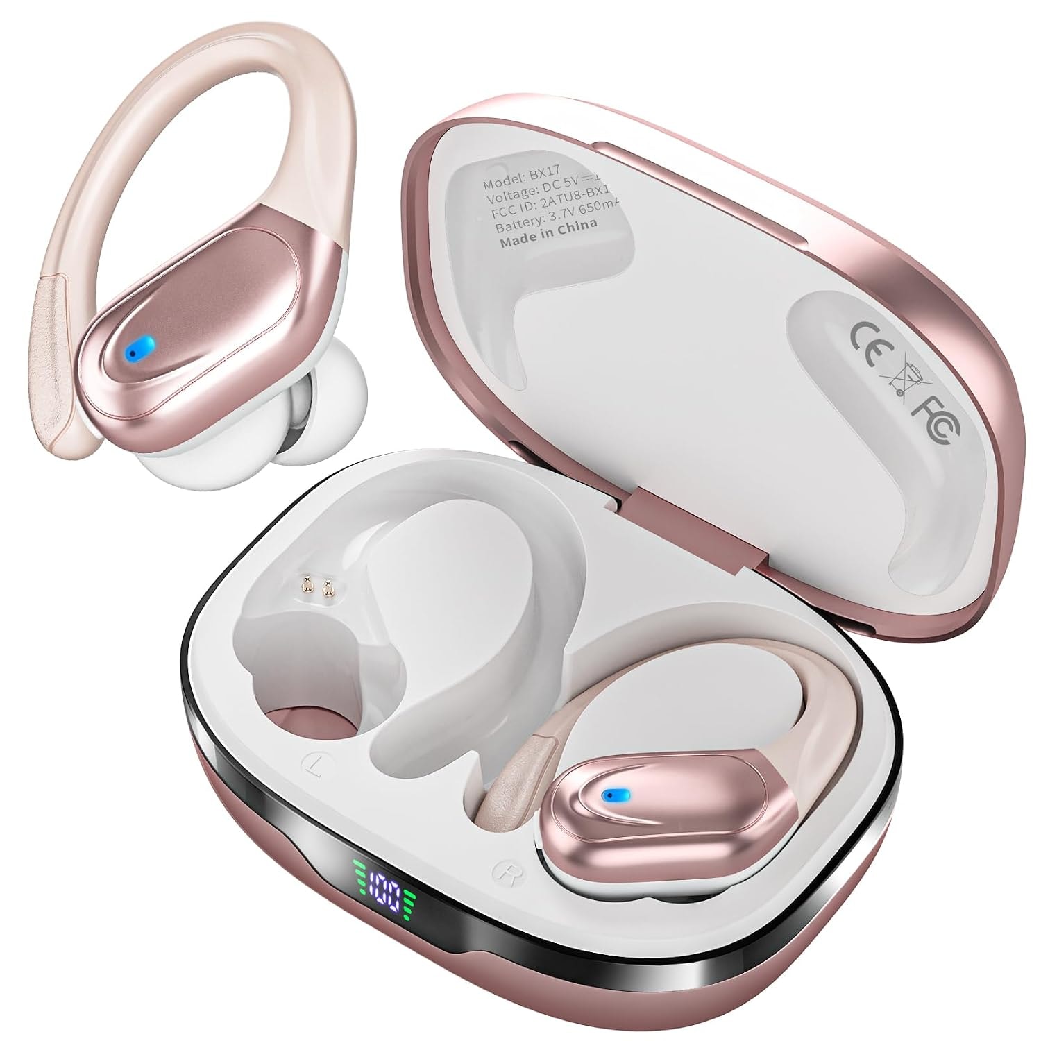 HAOYUYAN Wireless Earbuds, Sports Bluetooth Ear Buds Headphones Rose Gold | 80Hrs Playtime Ear Buds with LED Power Displa...