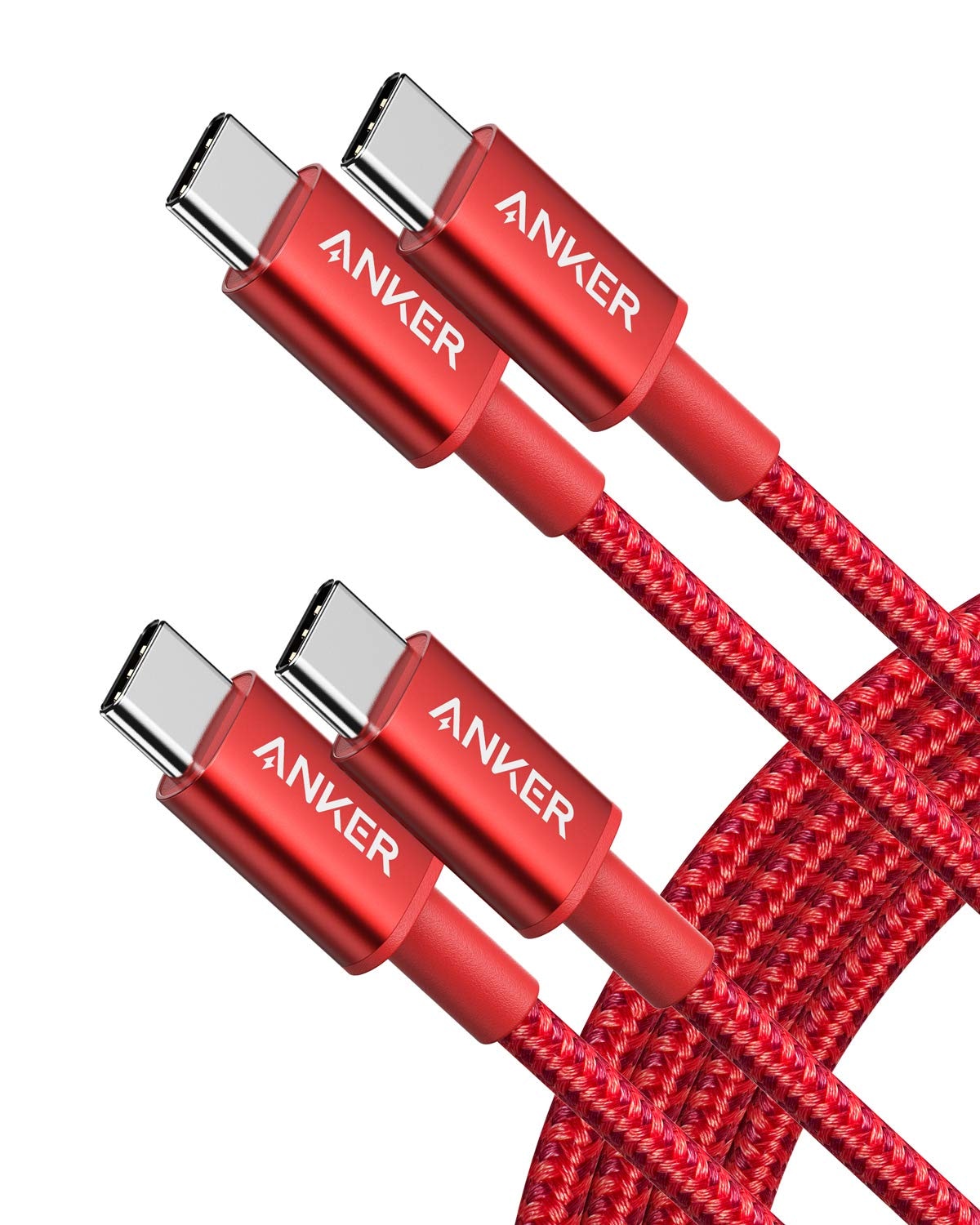 Anker New Nylon USB C to USB C Cable (6ft 60W, 2-Pack), USB 2.0 Type C Charging Cable for iPad Mini 6, iPad Pro 2020, iPad Air 4, MacBook Pro 2020, Samsung Galaxy S21, Switch, Pixel, LG (Red)
