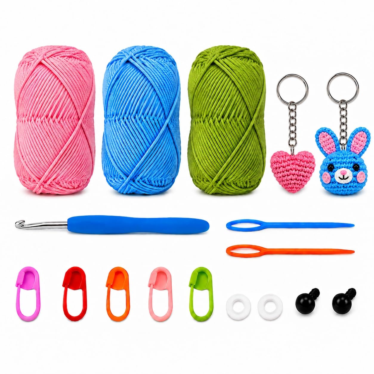 Viharini Crochet Kit for Beginners with Yarn, Hooks, Stitch Markers, Knitting Needles, Eyes, DIY Tools & Crochet Thread – C…