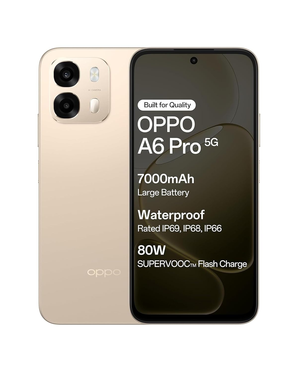 OPPO A6 Pro 5G Smartphone, 7000mAh Battery, 80W Fast Charging,16MP Front Camera & 50MP Triple Camera,144Hz Display, MediaTek 6300 Mobile Platform,IP69，Aurora Gold：8 GB + 256 GB