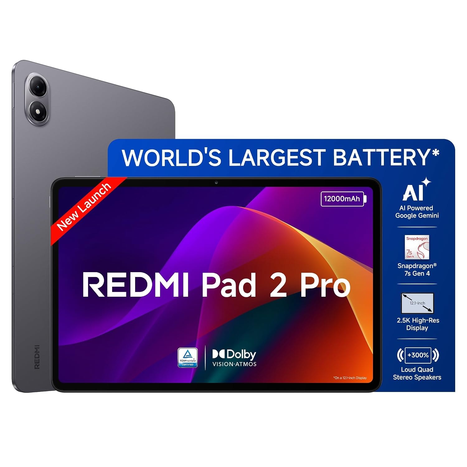 Graphite Grey Redmi Pad 2 Pro with a 12.1-inch screen