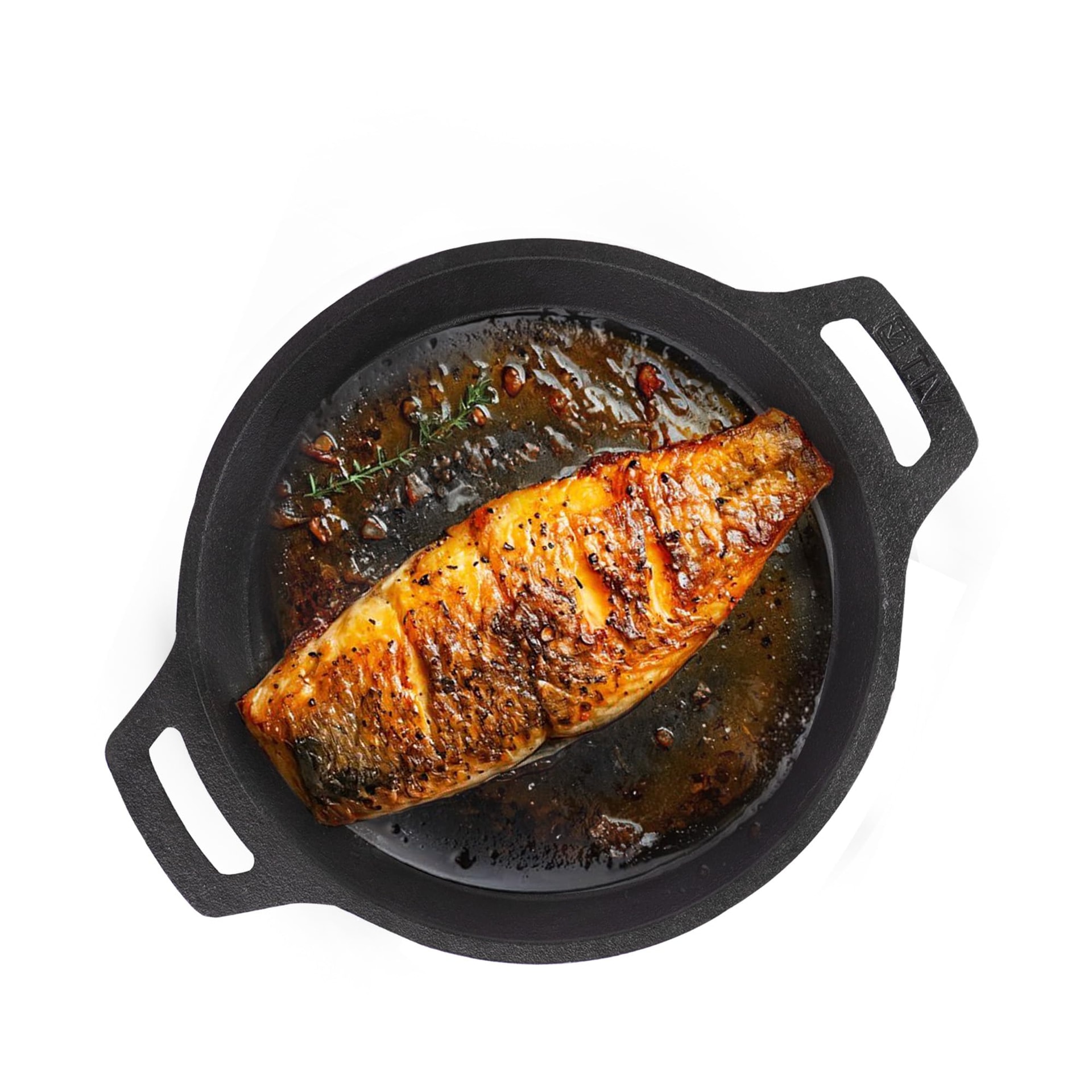 The Indus Valley Preseasoned Cast Iron Fish Fry Pan With Double Handle| Medium 22.4Cm/ 8.8Inch, 1.5Kg | Induction Friendly | Nonstick Fish F