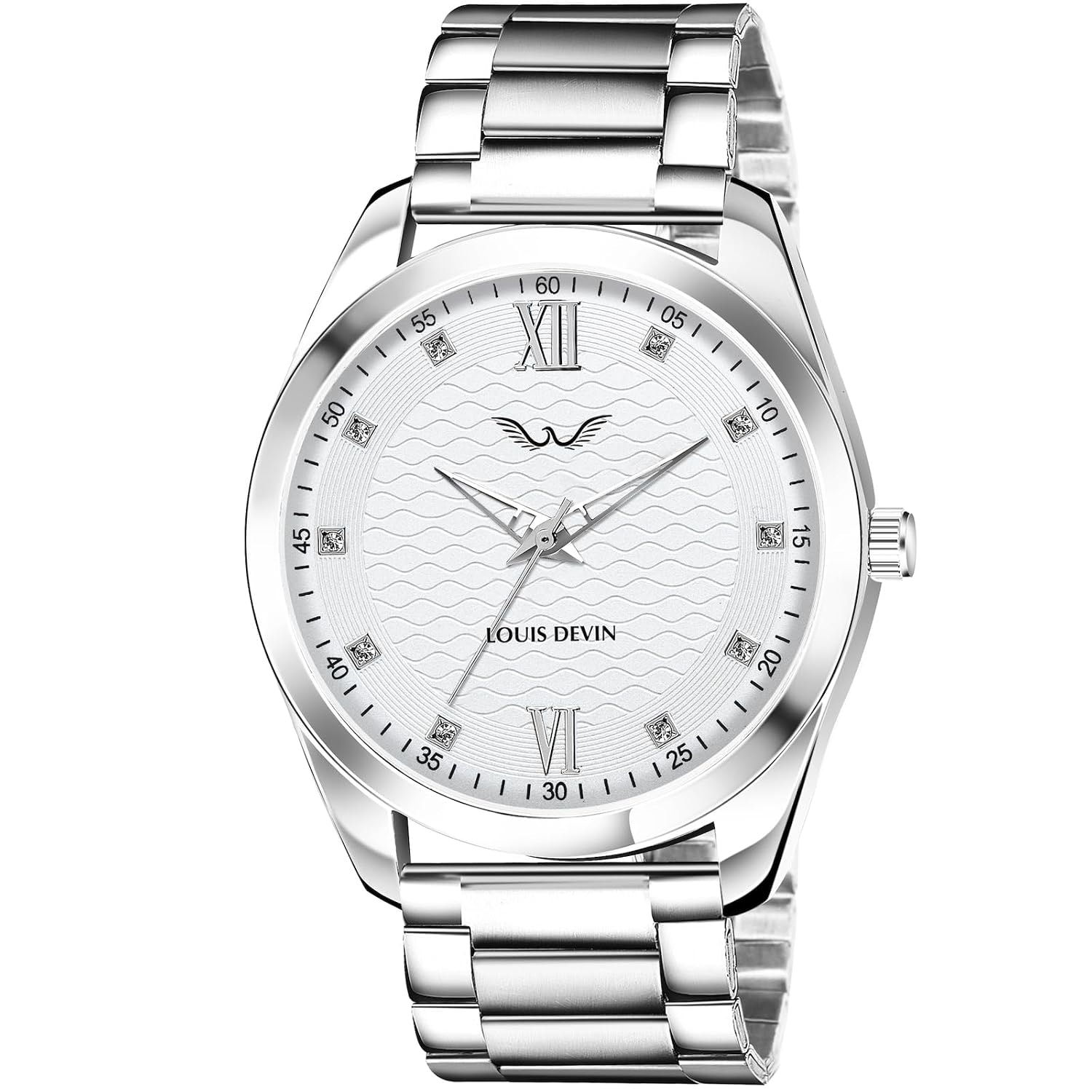 LOUIS DEVIN Steel Chain Analog Wrist Watch for Men (White/Blue/Black Dial) | LD-GR062-CH