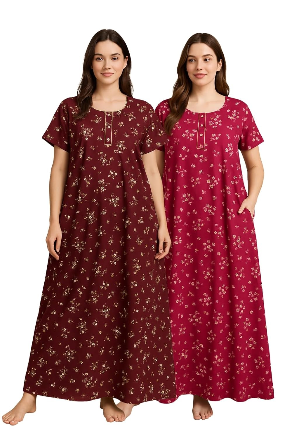 Bahumaan Pure Cotton Nighty for Woman | Floral Gown for Women Nightwear with Pocket | Cotton Nighty for Women Stylish | Max…