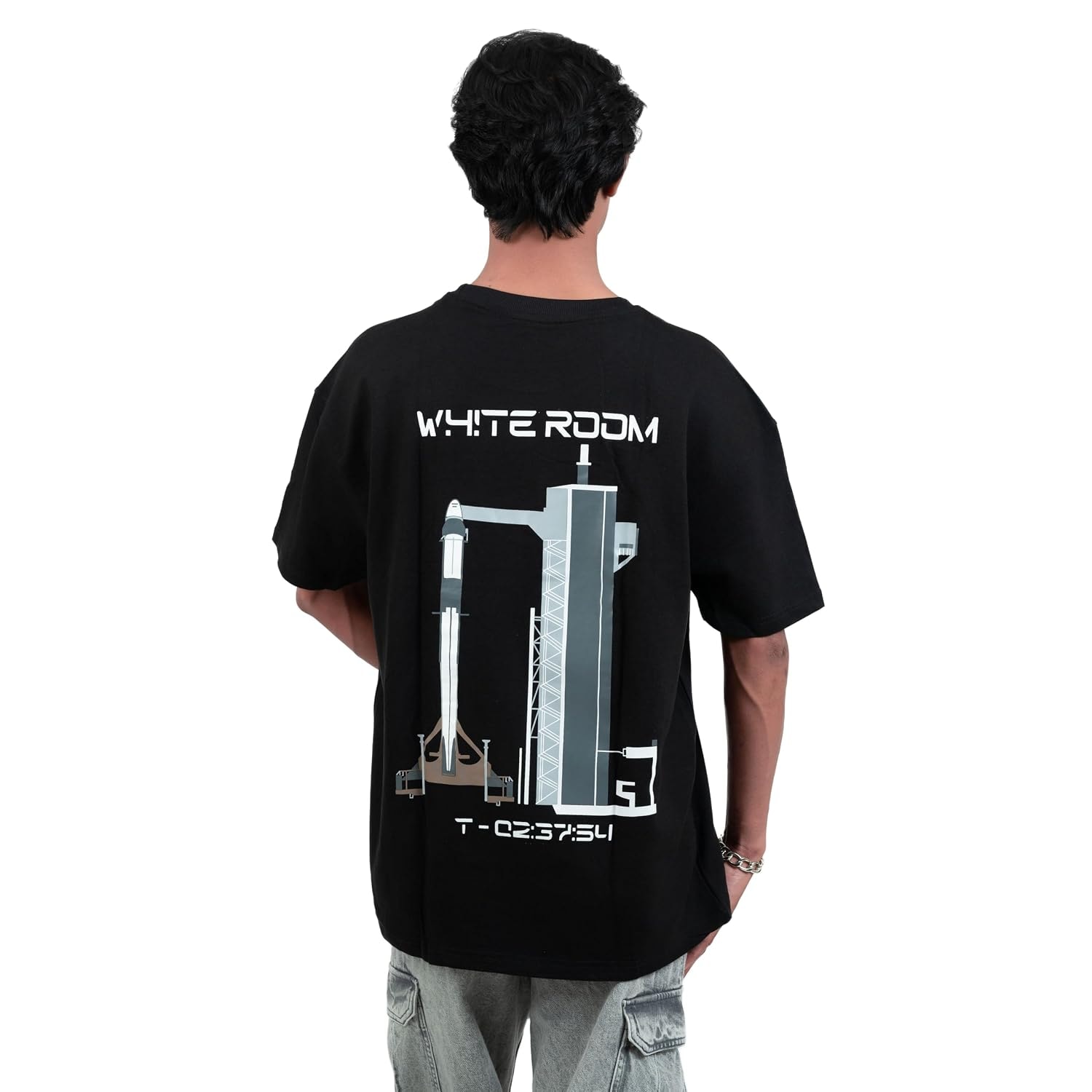 Supersonic Space Theme Printed Oversized Tshirt for Men, Short Sleeves, Back Graphic Print, Super Comfortable & Breathable 100% Cotton Fabric, Stylish Loose Fit for Boys