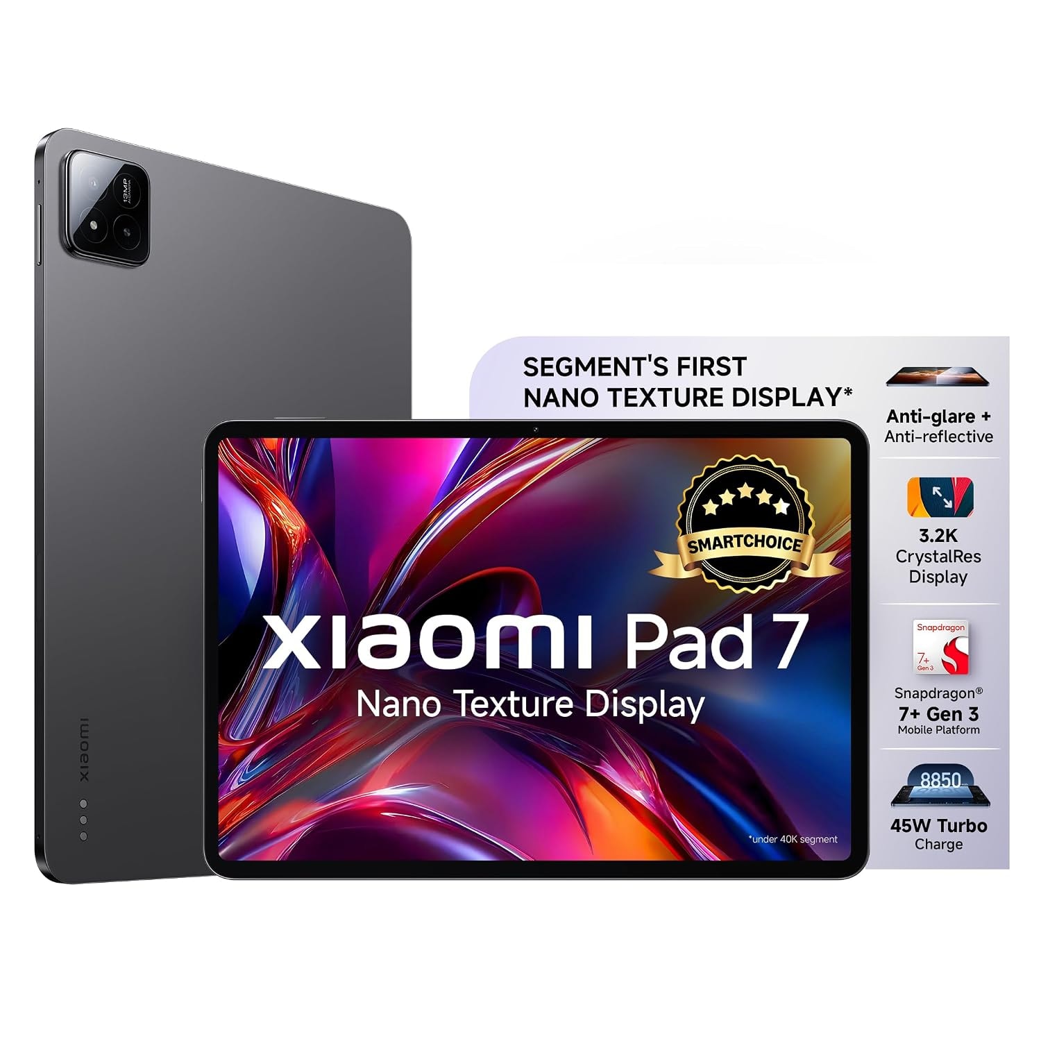 Graphite Grey Xiaomi Pad 7 with a nano-texture screen