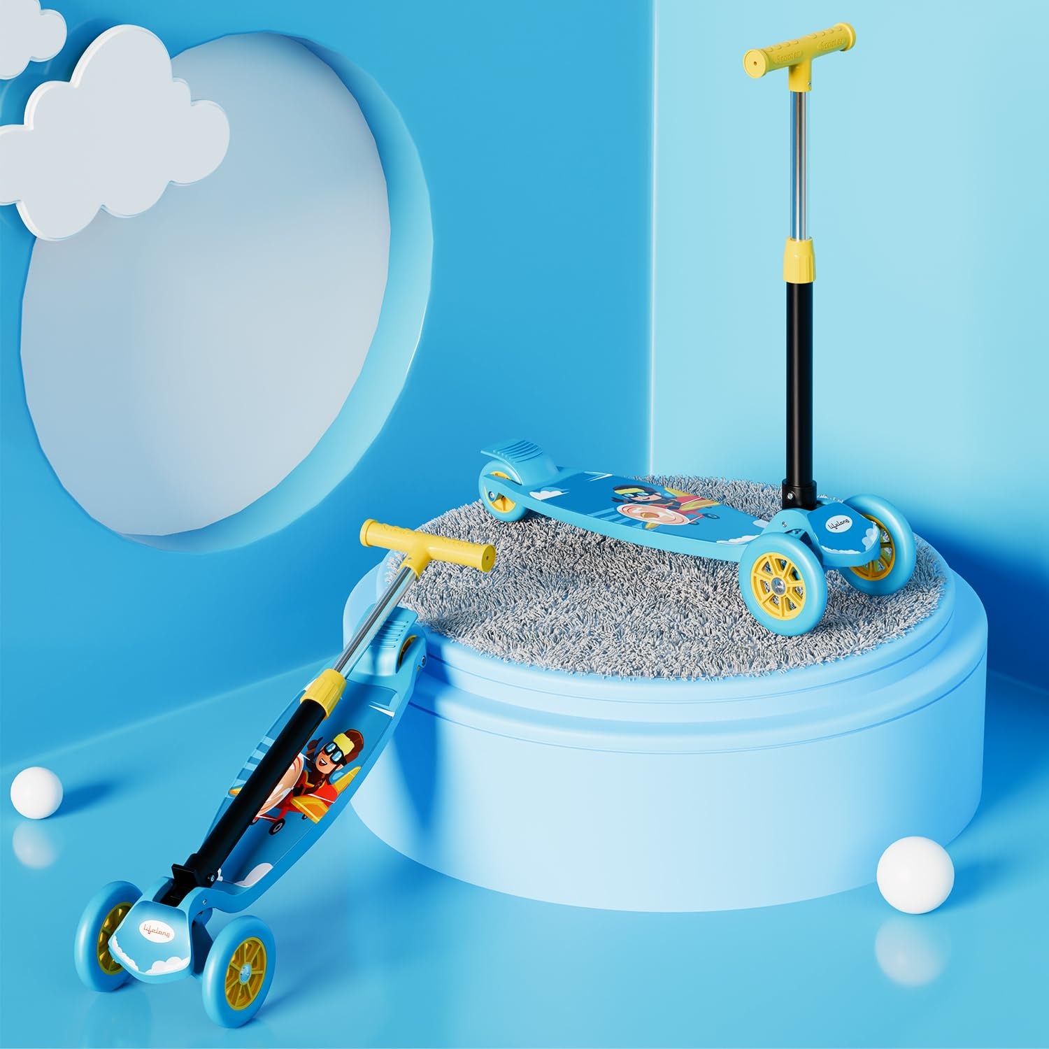 Lifelong LLKS01 Foldable Kick Skating Cycle| Skate Scooter for Kids(Max User Weight: 50Kg) Kids Scooter Blue, Yellow