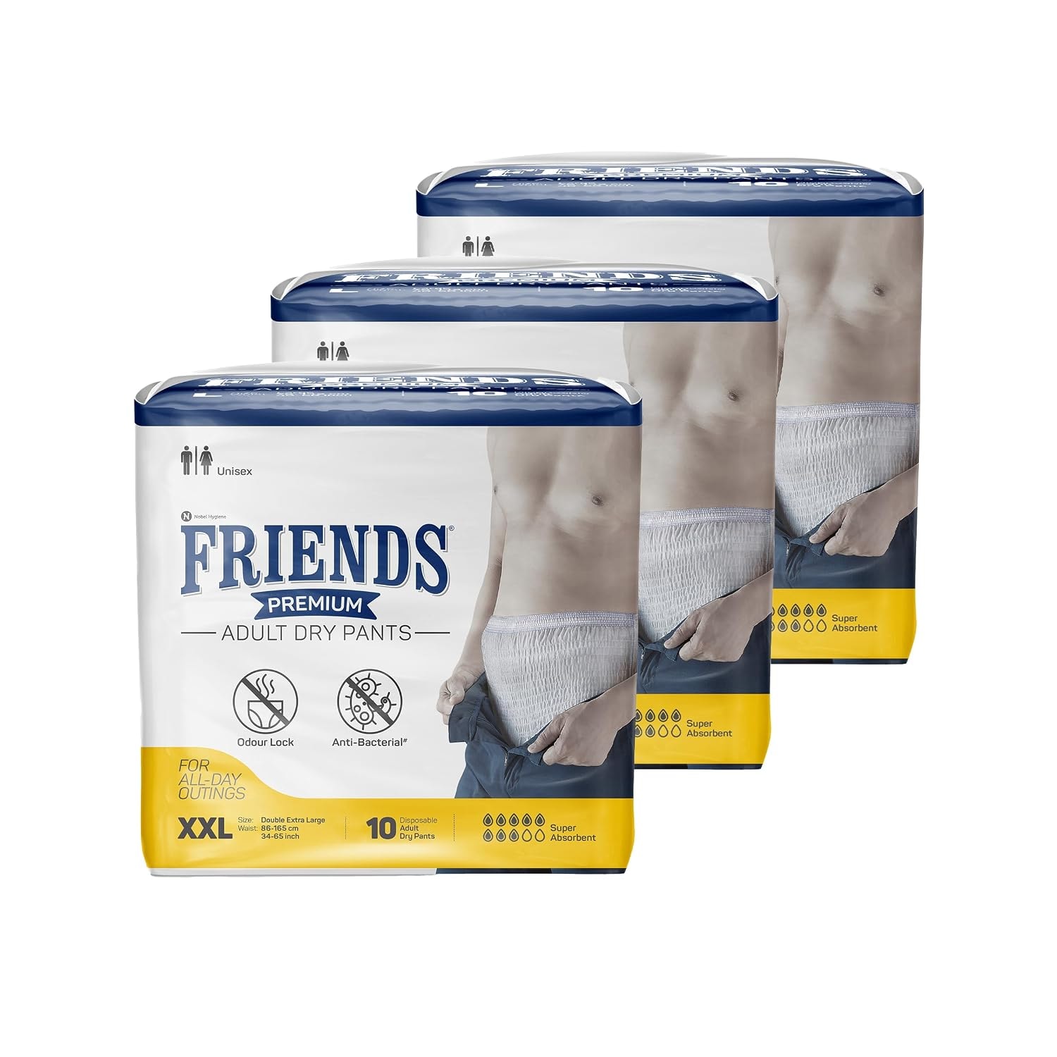 Friends Premium Adult Diaper XXL Size Pants | 30 Count (Double Extra Large) | Waist 34 - 65 inch |12 Hrs Protection | Leakp…