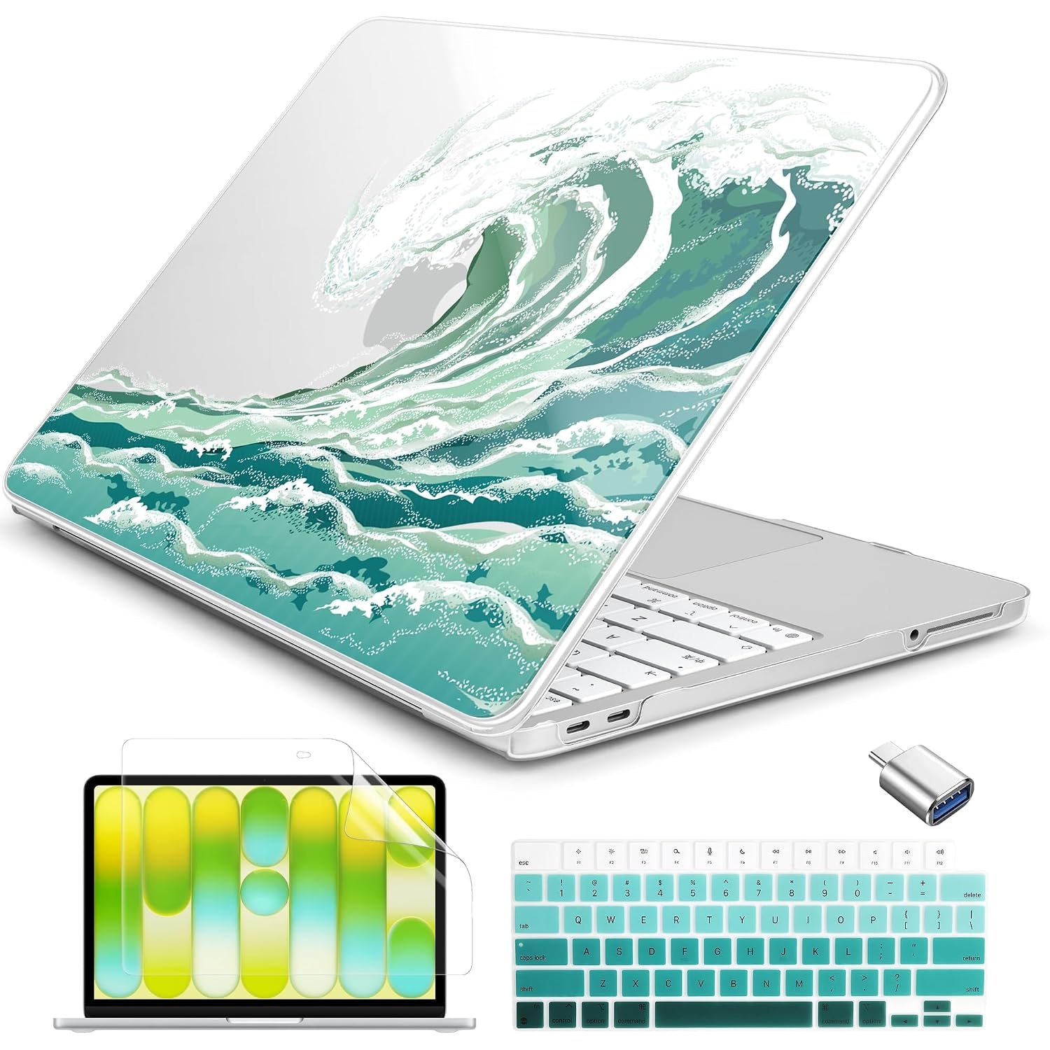 Batianda Case for MacBook Neo 13 Inch 2026 Model A3404, Aqua Wave | 4-in-1 Laptop Accessories Bundle with Aqua Ocean Wave ...