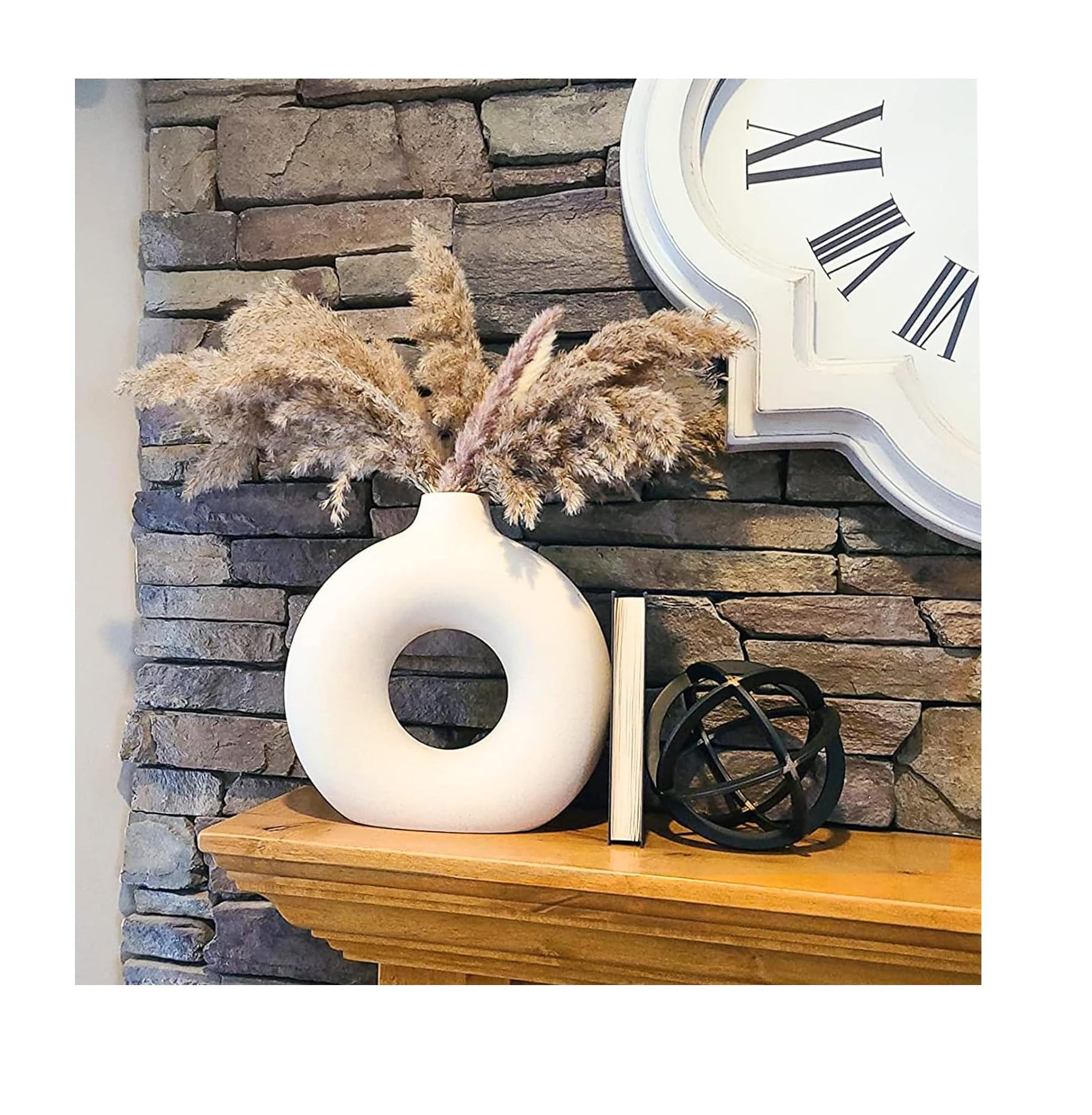 SPHINX White Ceramic Donut Vase, 6 Inch Modern Flower Vase for Pampas Grass, Dried Flowers, Home & Office Decor, Centerpiece, Handcrafted Gi