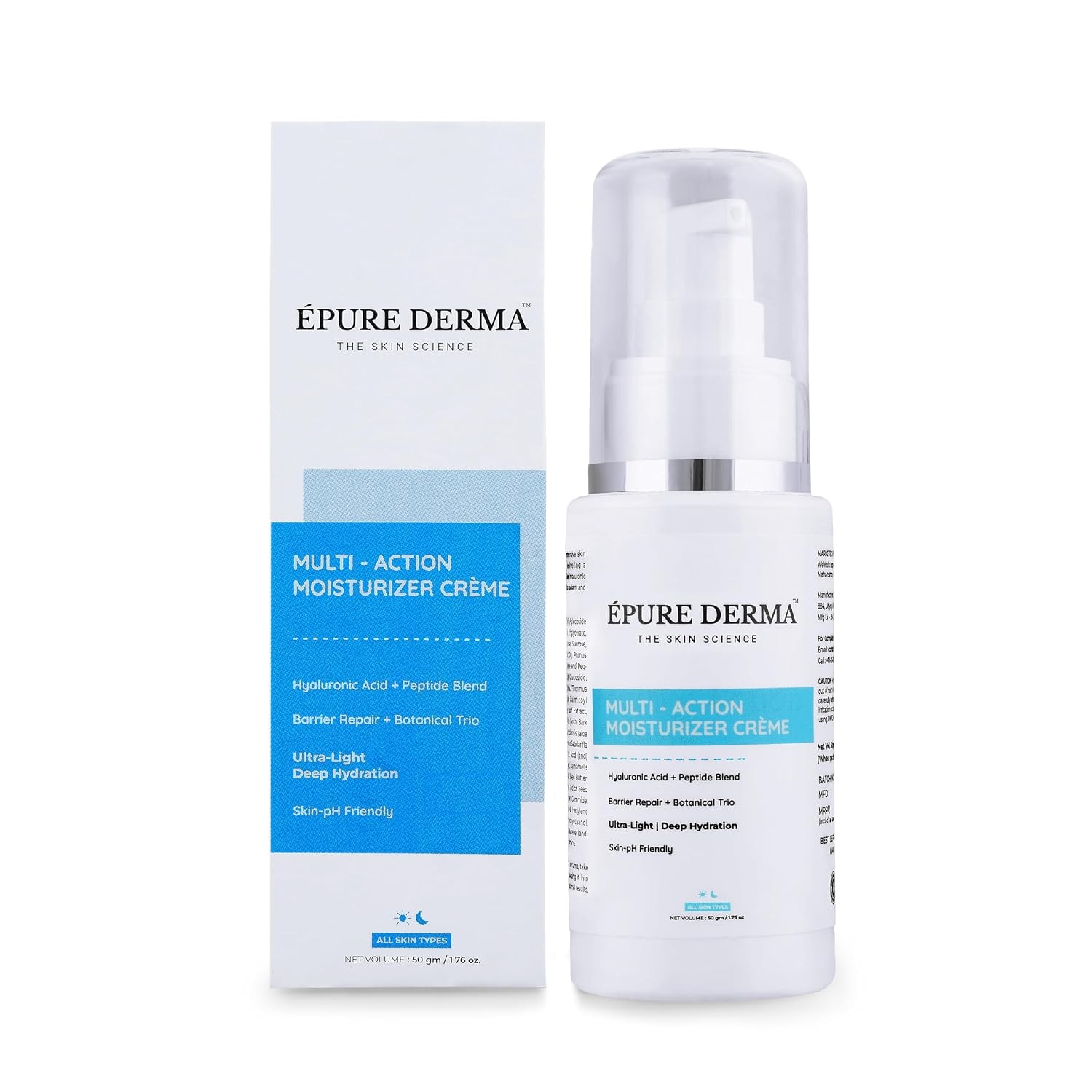 Multi- Action Moisturizer Crème | Hyaluronic Acid + Peptide Blend | Barrier Repair + Botanical Trio | Ultra-Light And Deep Hydration For Daily Use | All Skin Types | For Men & Women 50G